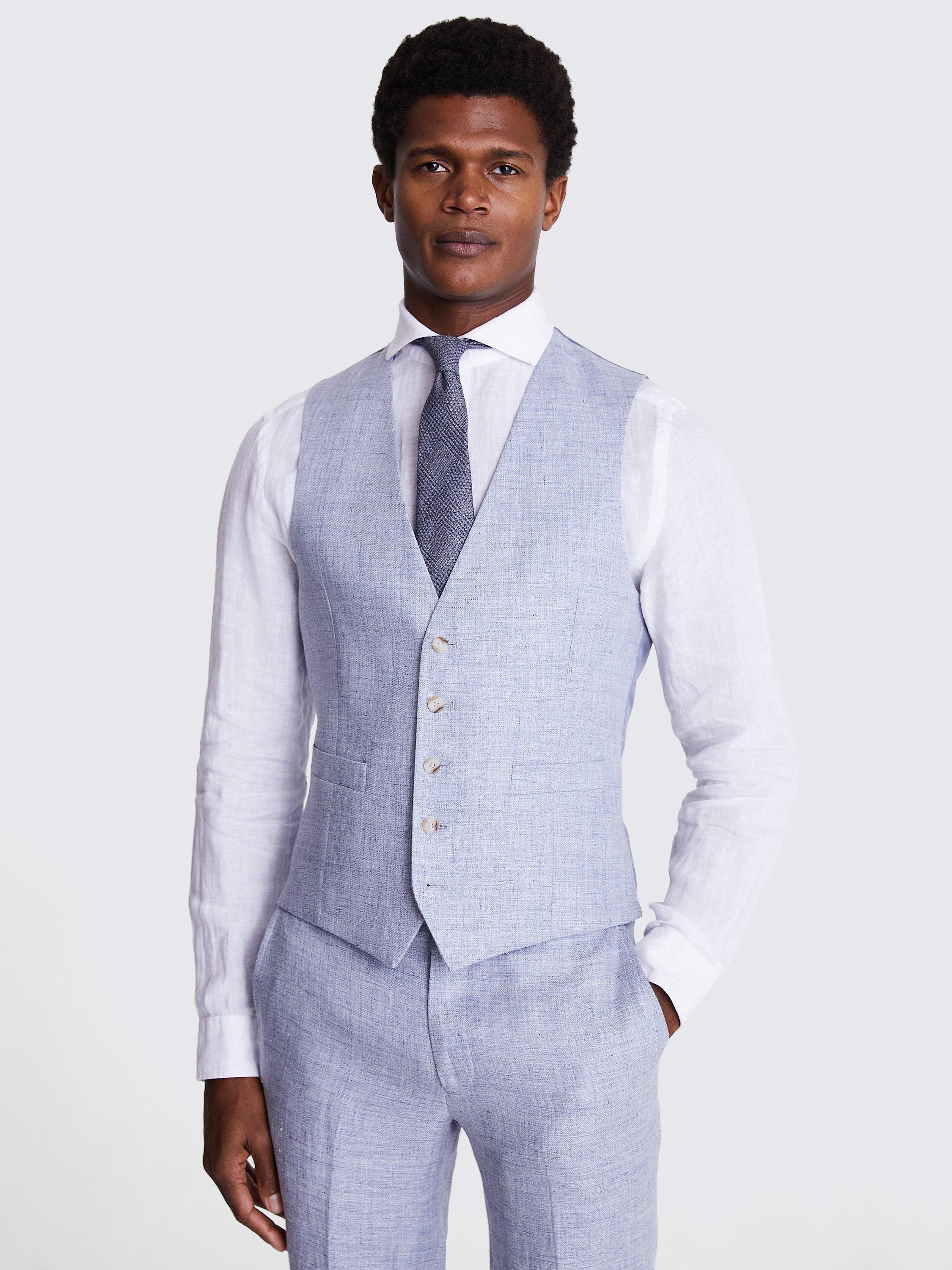 Moss Tailored Fit Linen Waistcoat, Light Blue