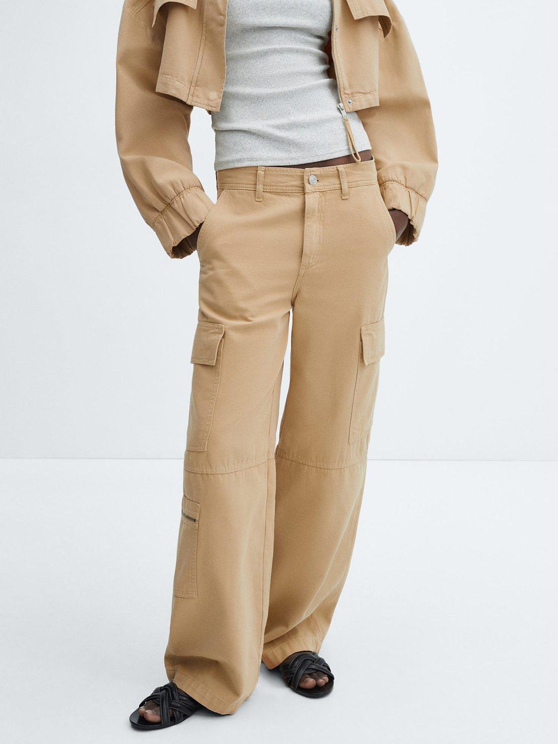 Mango Danna Cotton Cargo Trousers, Medium Brown