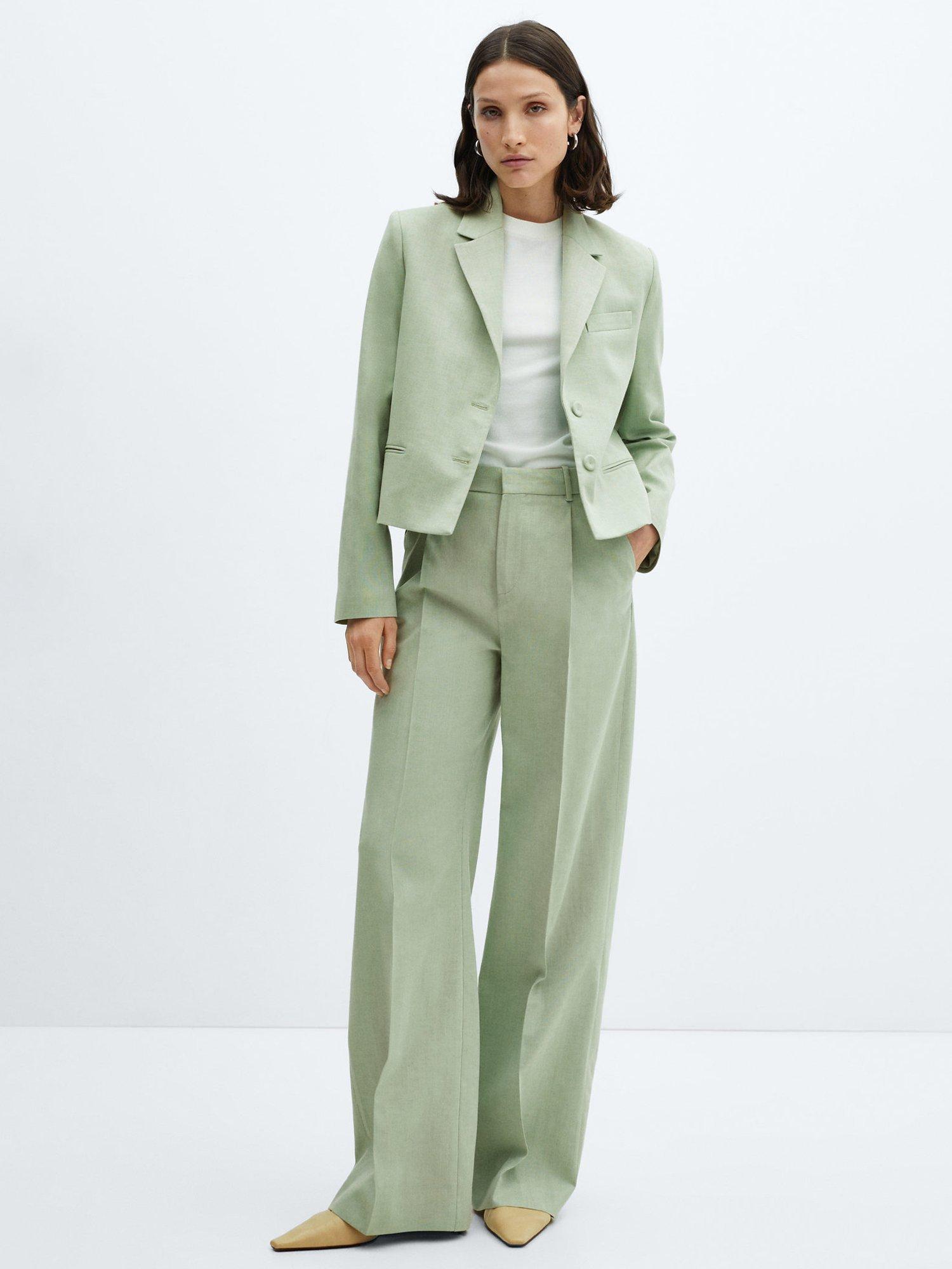 Mango Sevilla Linen Blend Cropped Blazer, Green, XXL