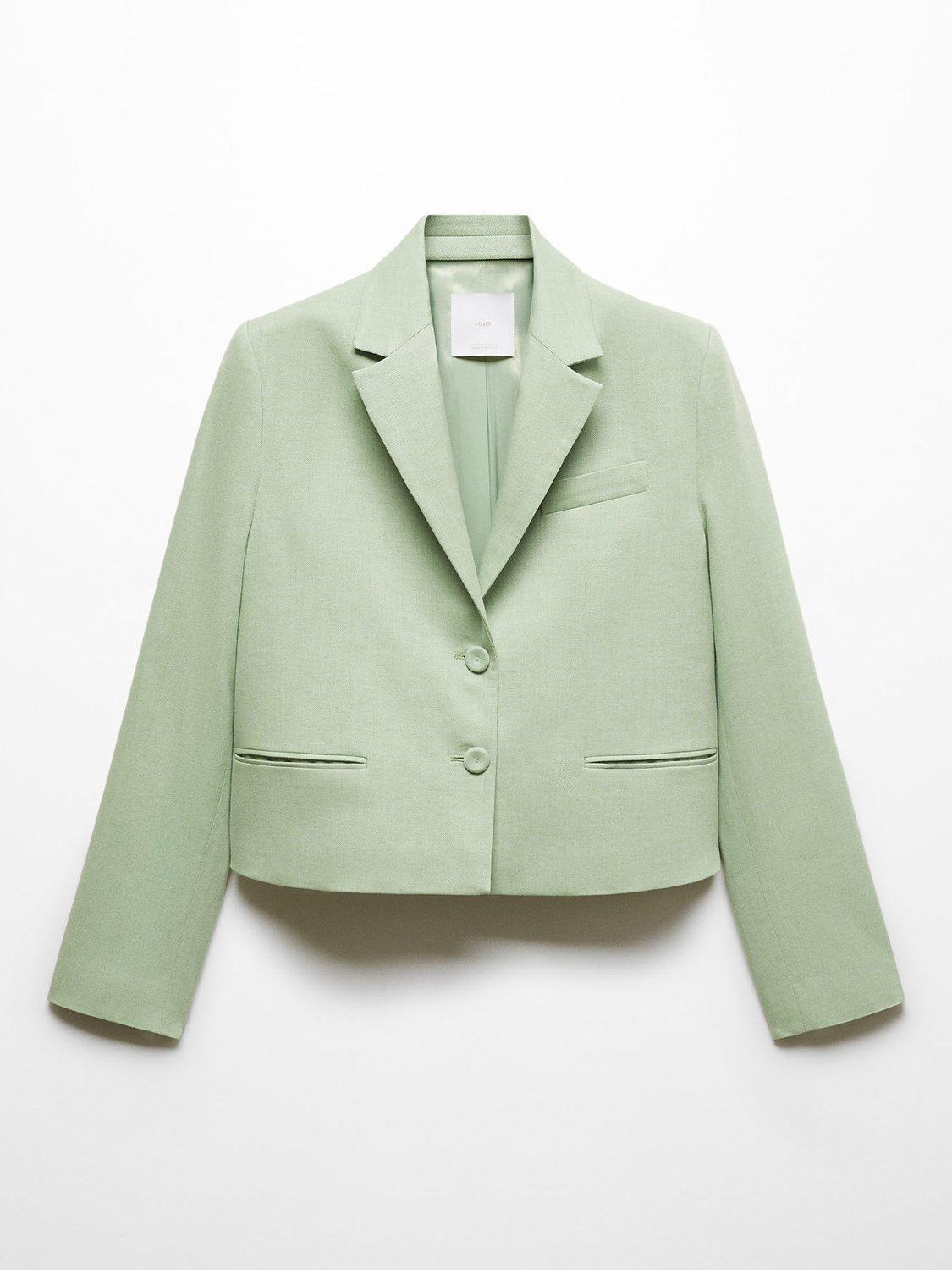 Mango Sevilla Linen Blend Cropped Blazer, Green, XXL