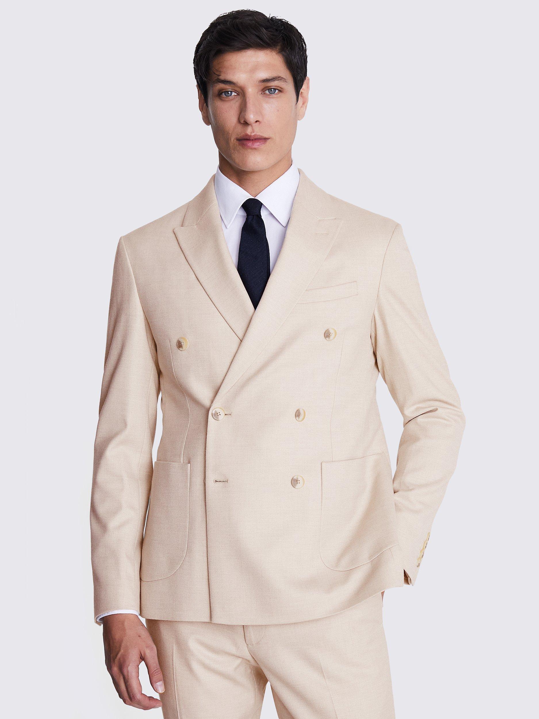 Moss Slim Fit Double Breasted Suit Jacket, Beige