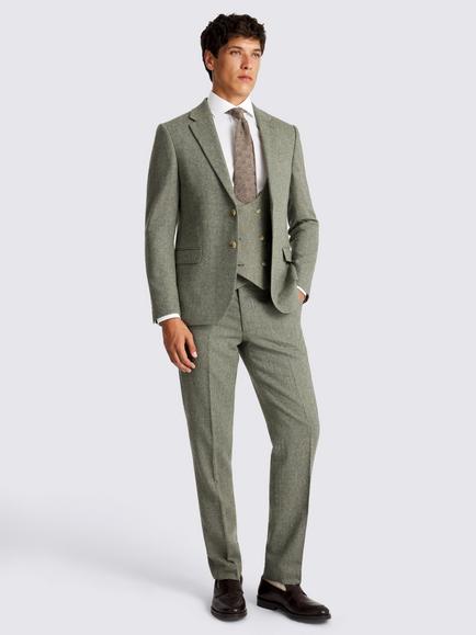 Moss Slim Fit Herringbone Tweed Suit Jacket, Sage - view 2, Sage