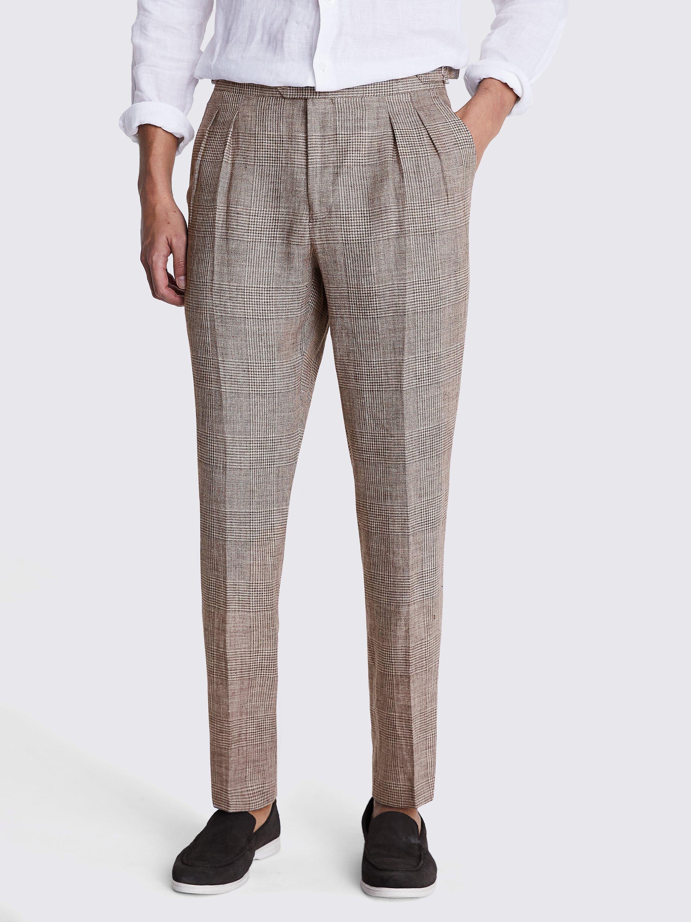 Moss Slim Fit Check Linen Suit Trousers, Brown