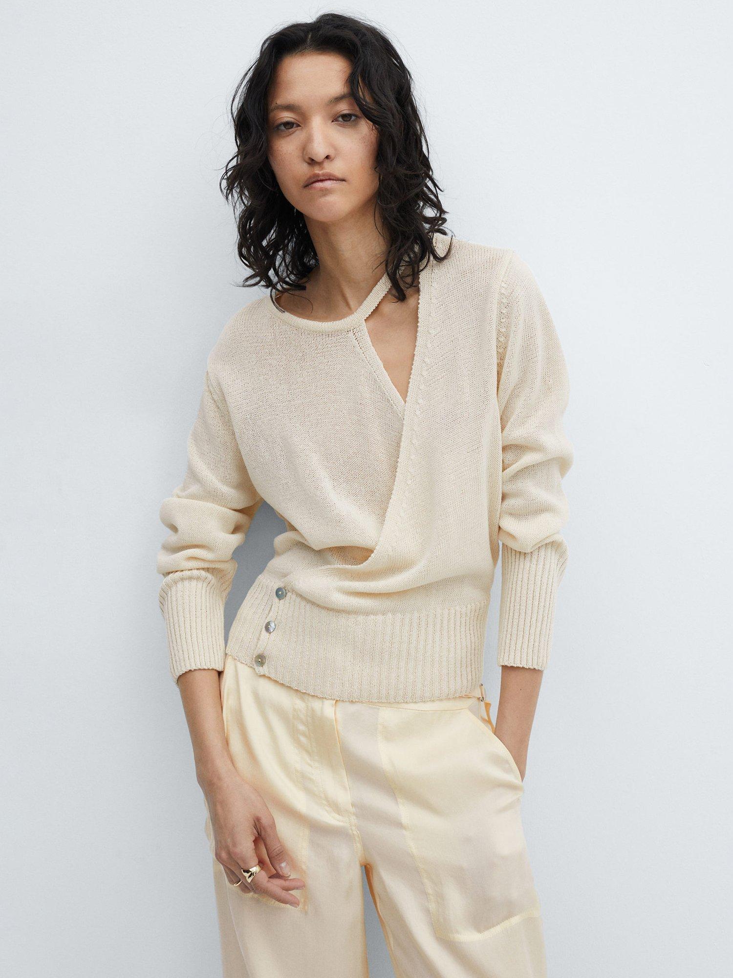 Mango Delao Crossover Slit Detail Jumper, Light Beige