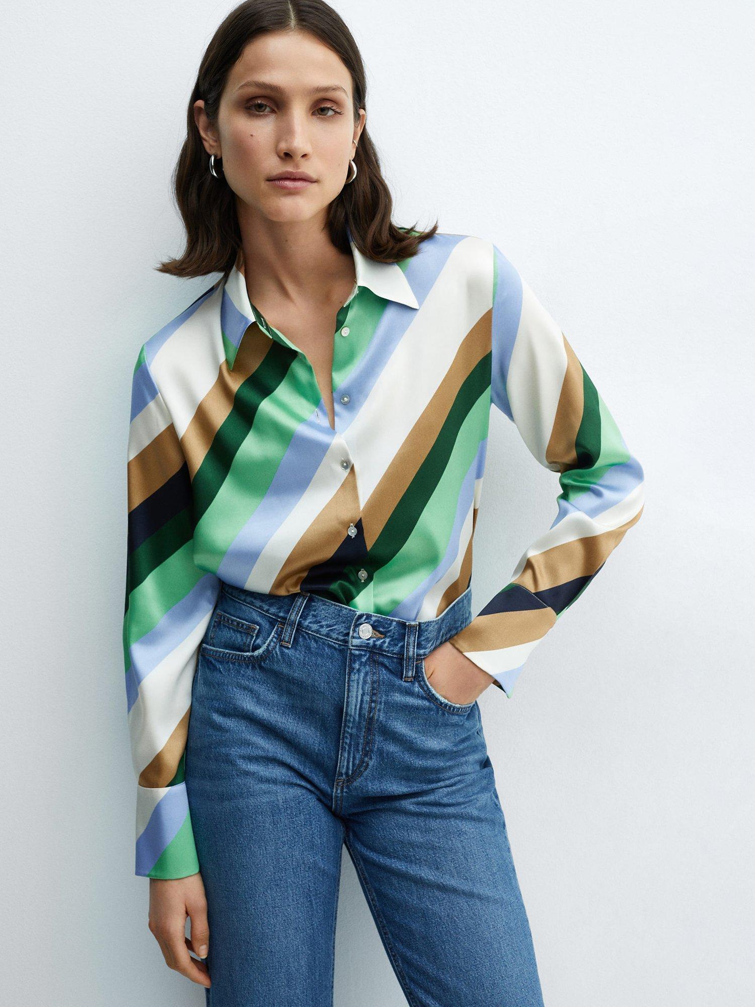 Mango Verdi Diagonal Stripe Satin Shirt, Multi
