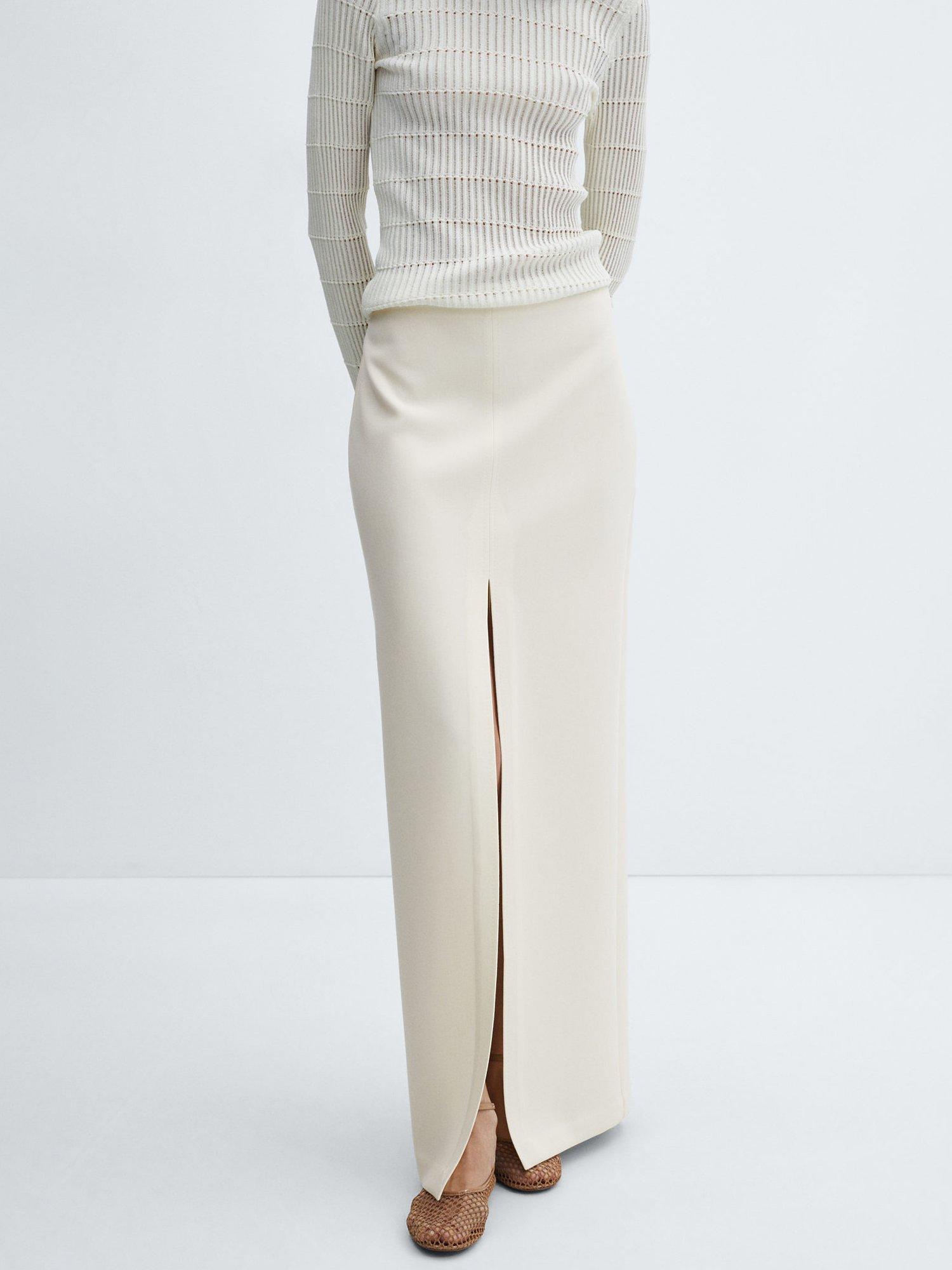 Mango Glass Slit Maxi Skirt, Light Beige