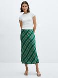 Mango Scot Satin Check Midi Skirt, Green