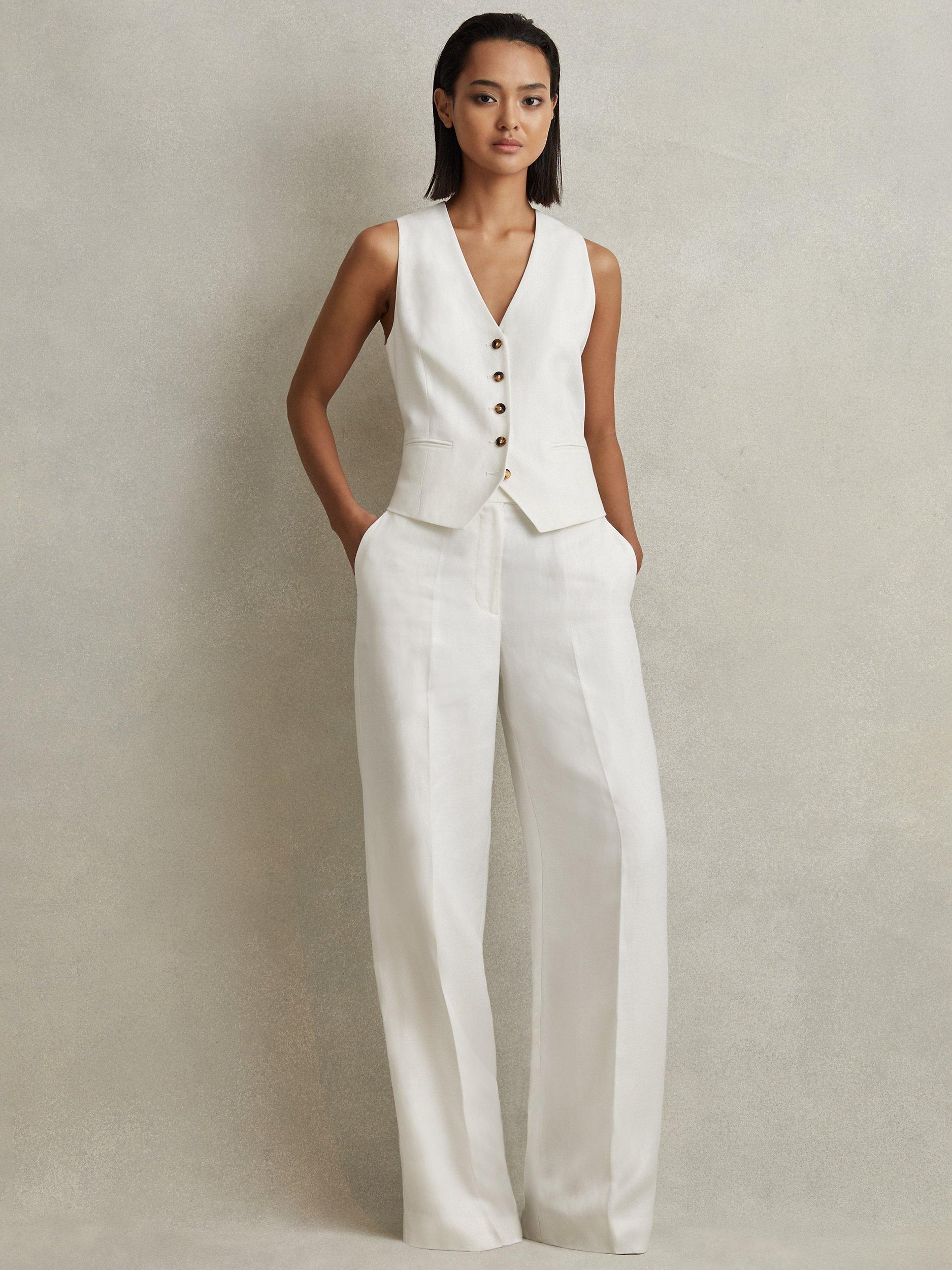 Reiss Lori Linen Blend Wide Leg Trousers, White