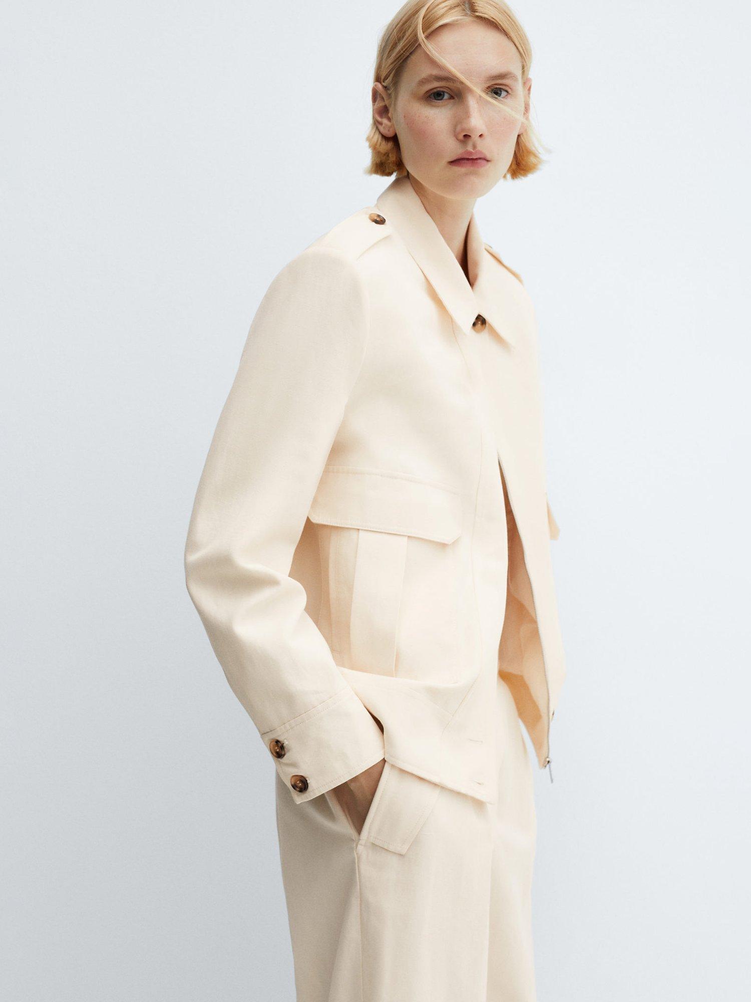 Mango Mule Cotton Linen Blend Jacket, Natural White