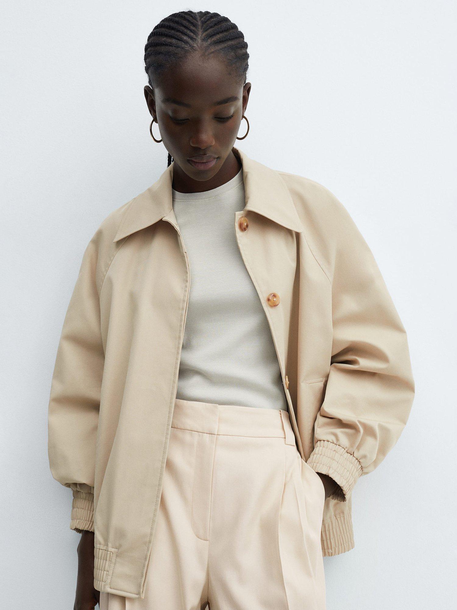 Mango Solito Collared Bomber Jacket Beige