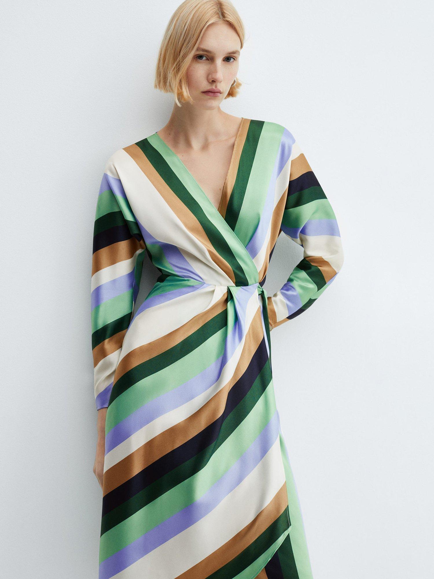 Mango Verdi Stripe Midi Wrap Dress, Multi