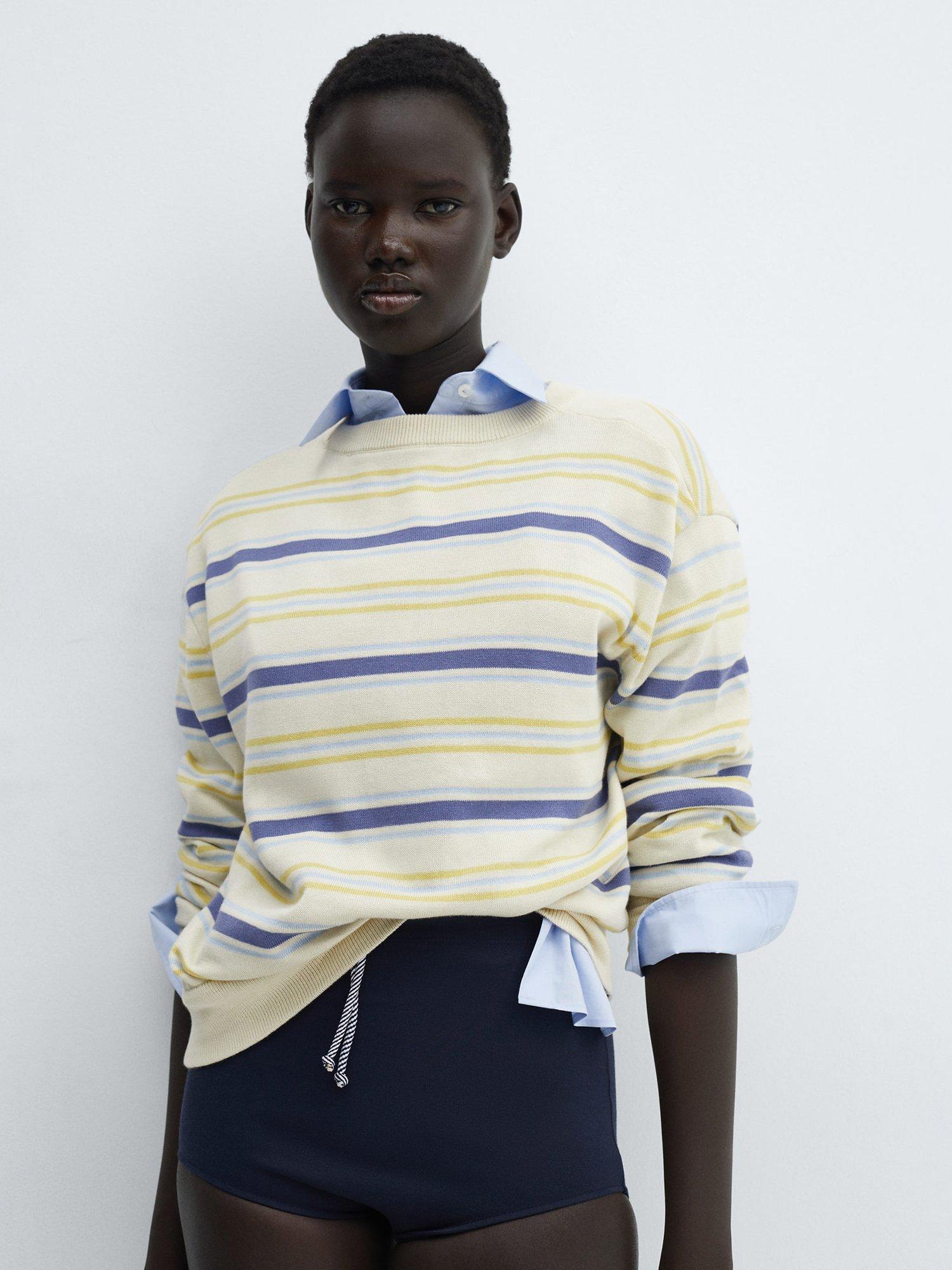 Mango Virginia Stripe Jumper, Light Beige