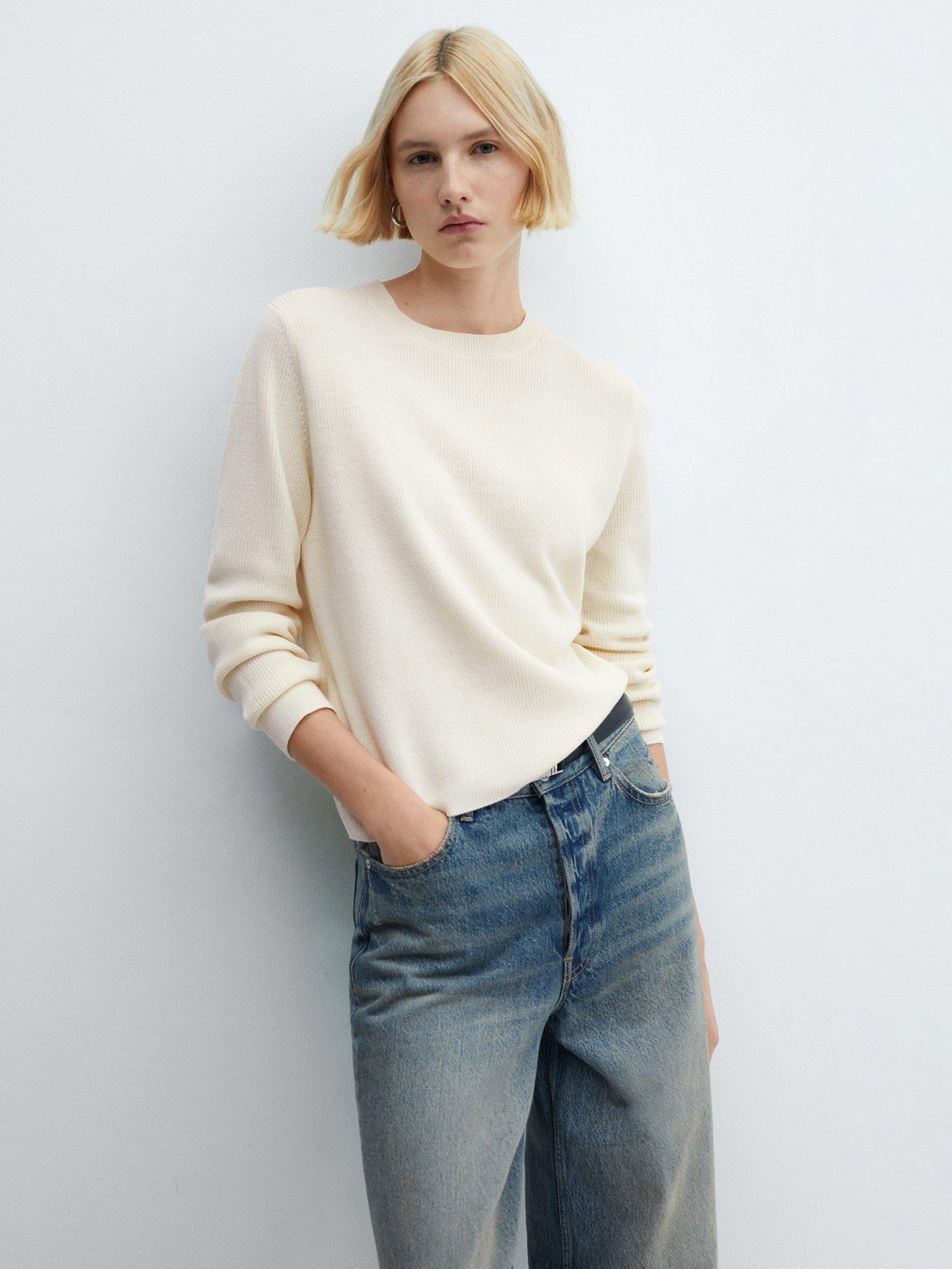 Mango Ricsoni Fine Knit Crew Neck Jumper, Cream