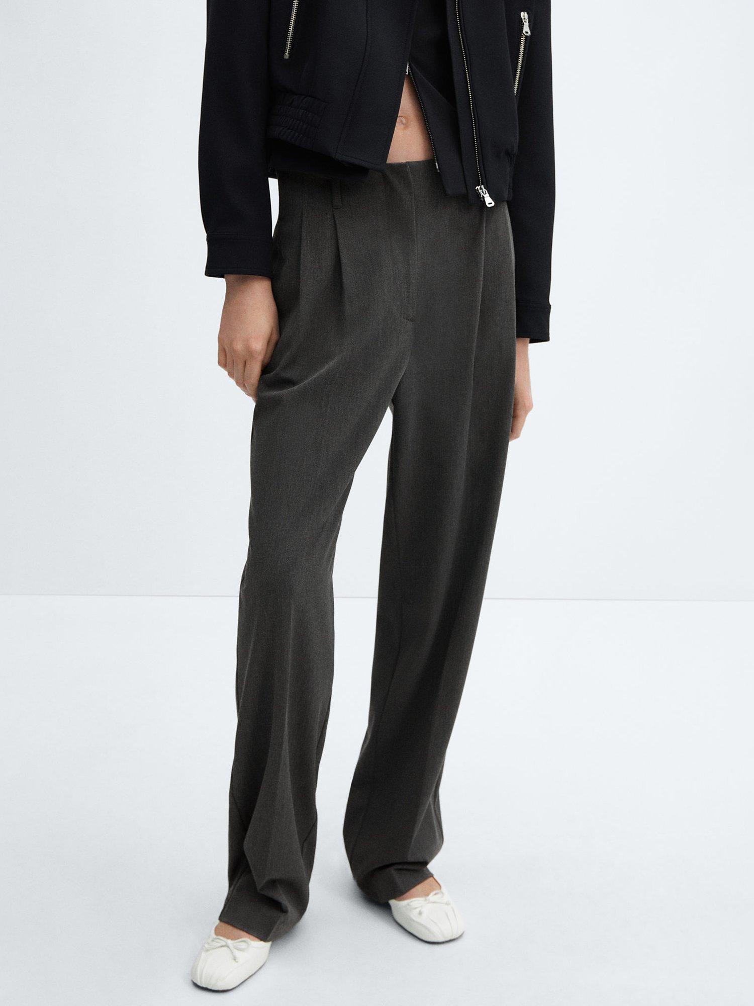 Mango Avril Wide Leg Pleated Trousers, Grey