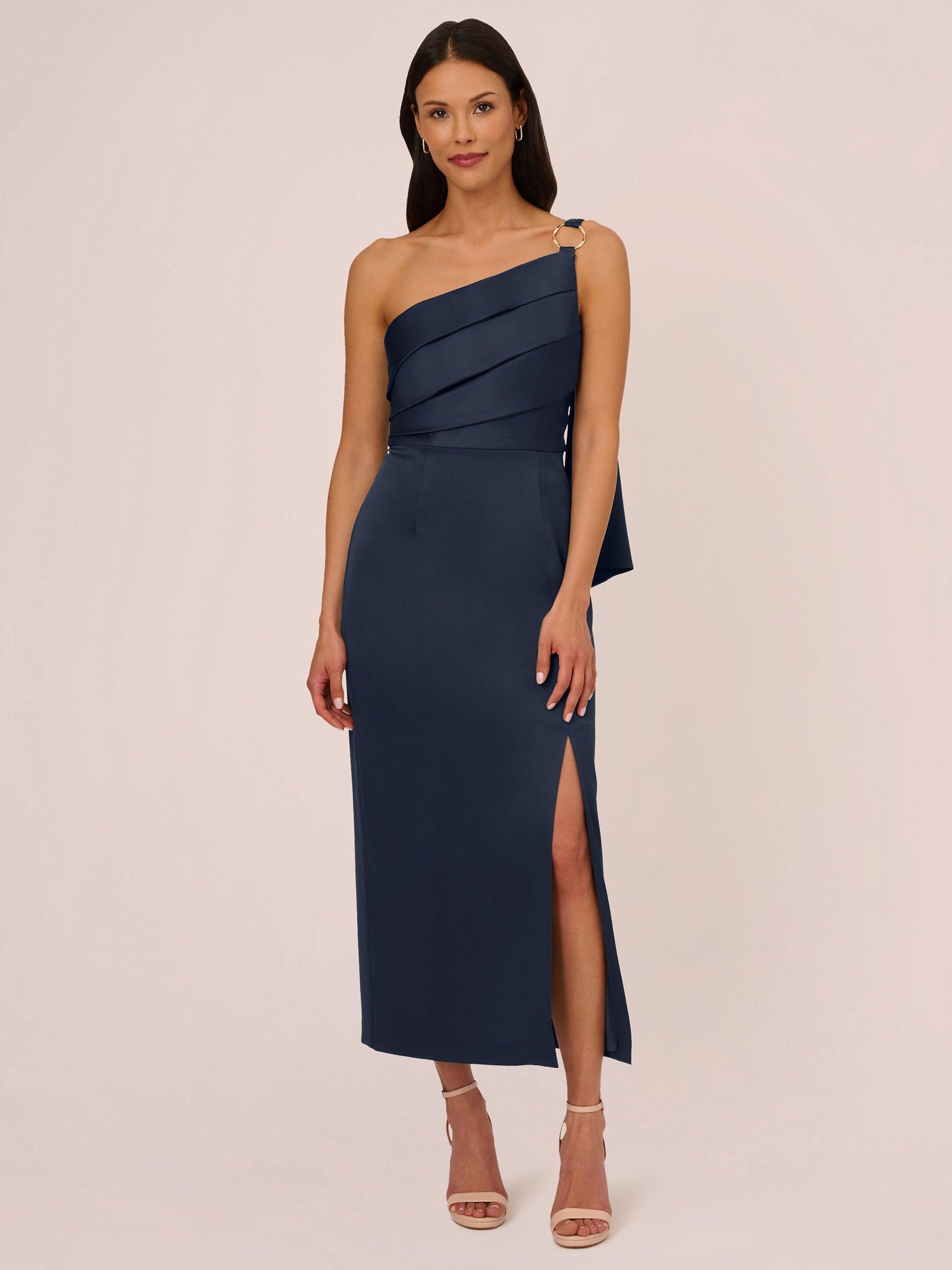 Adrianna Papell Midi Satin Crepe Dress Dark Navy