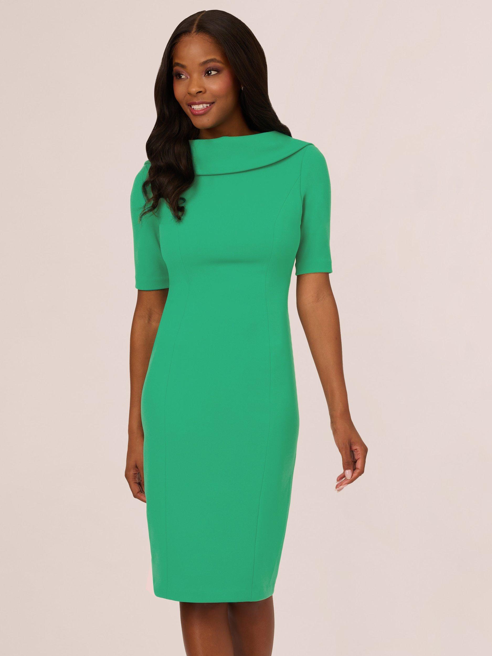 Adrianna Papell V Back Roll Neck Sheath Dress Botanic Green