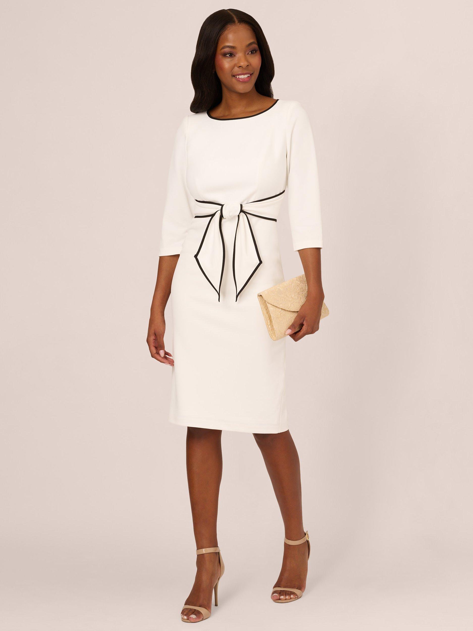 Product image 2 of 8, which shows Adrianna Papell Tip Crepe Tie Dress, Ivory/Black, 10