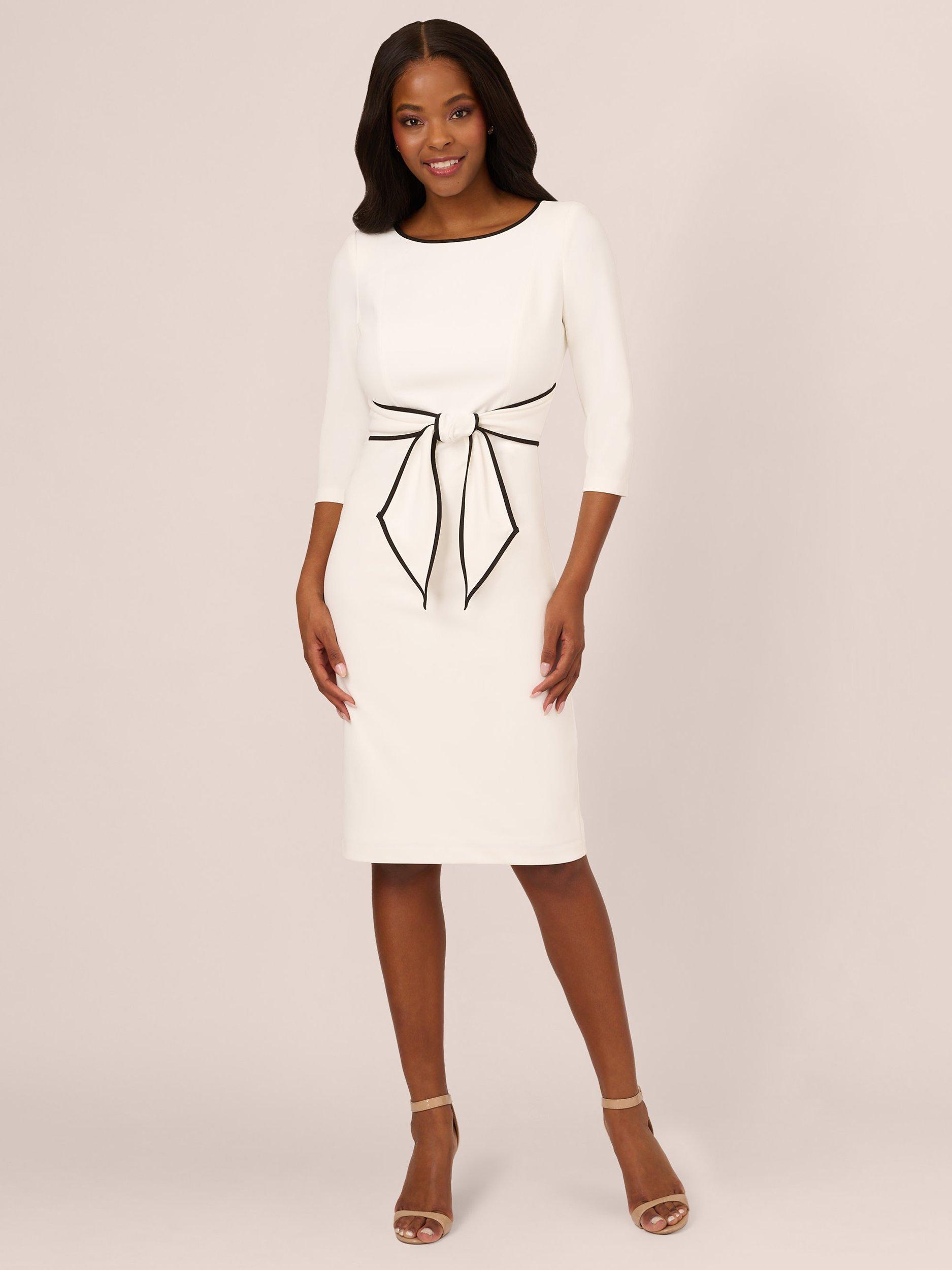 Product image 4 of 8, which shows Adrianna Papell Tip Crepe Tie Dress, Ivory/Black, 10