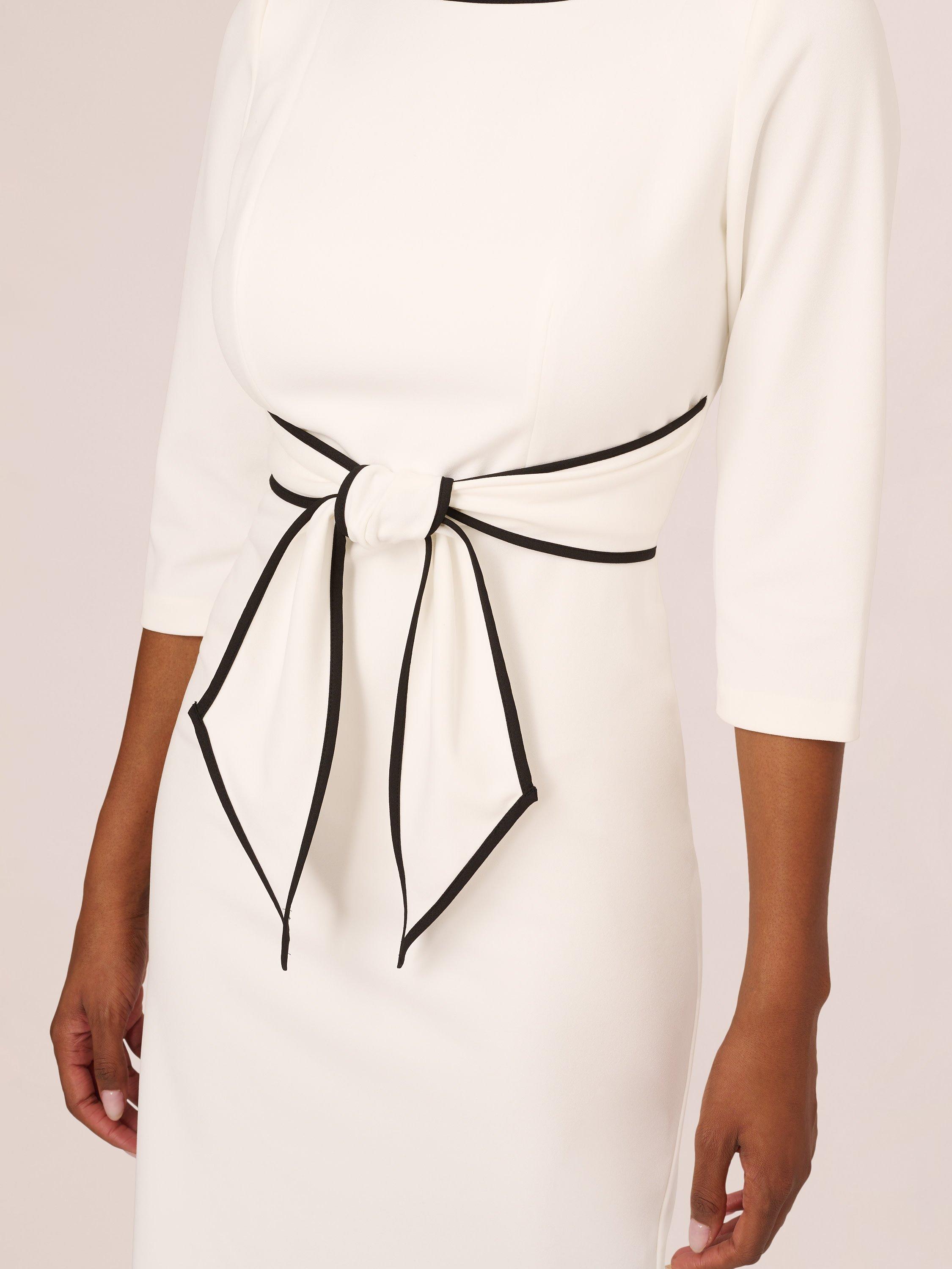 Product image 6 of 8, which shows Adrianna Papell Tip Crepe Tie Dress, Ivory/Black, 10