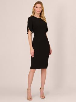 Adrianna Papell Knit Crepe Pearl Dress, Black, Black
