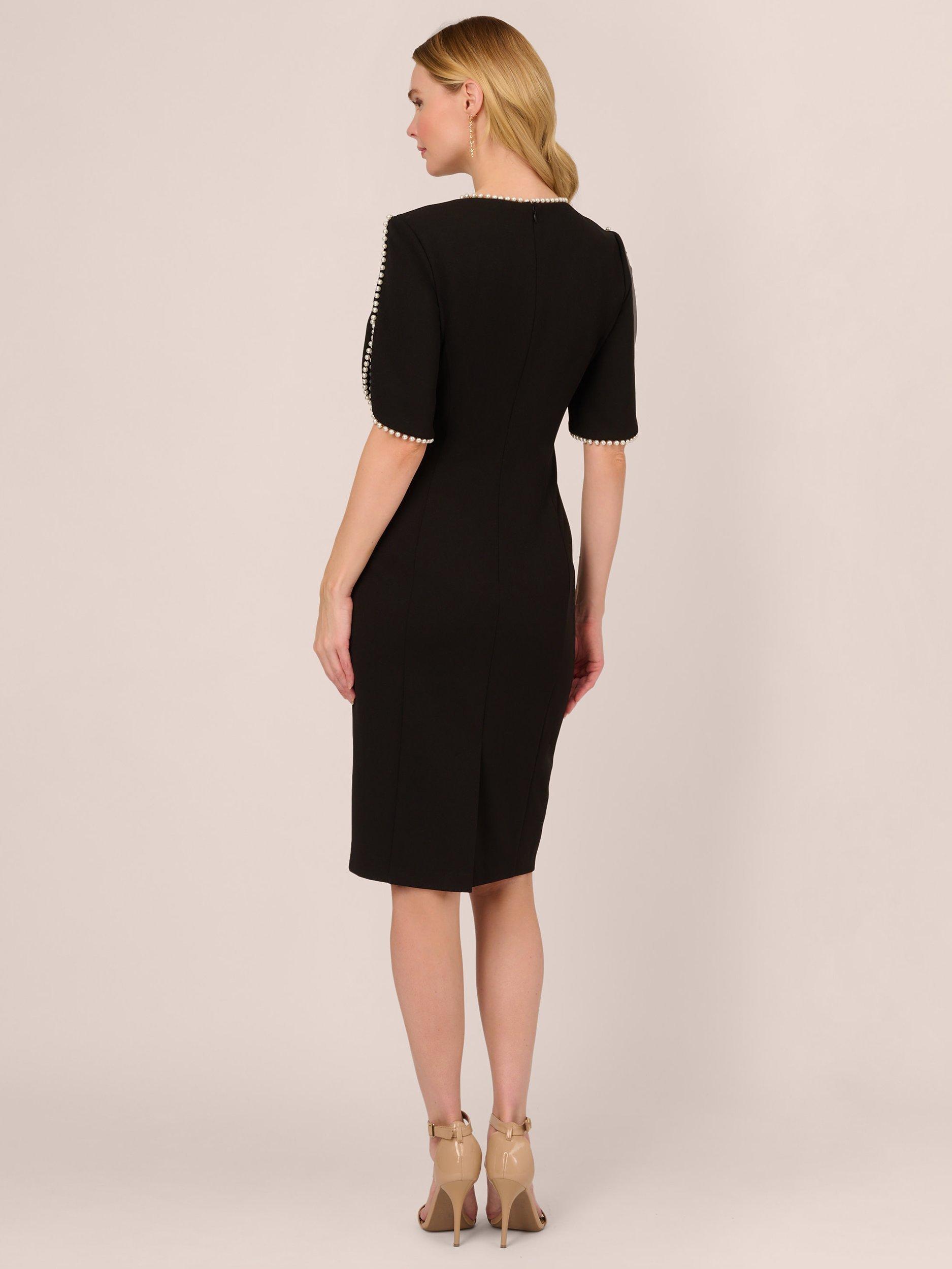 Product image 2 of 7, which shows Adrianna Papell Knit Crepe Pearl Dress, Black, 12