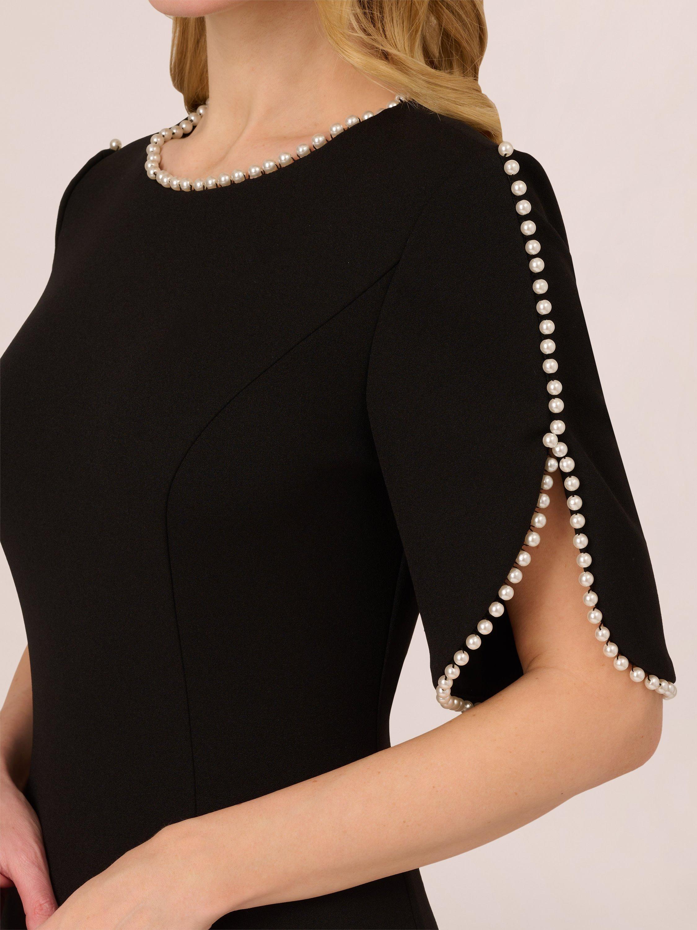 Product image 5 of 7, which shows Adrianna Papell Knit Crepe Pearl Dress, Black, 12