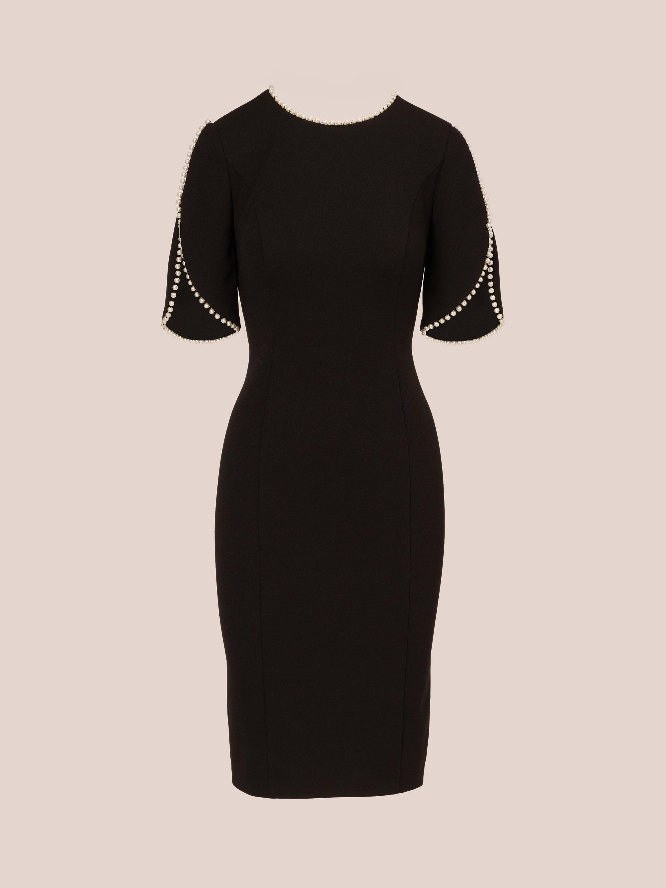 Product image 6 of 7, which shows Adrianna Papell Knit Crepe Pearl Dress, Black, 12