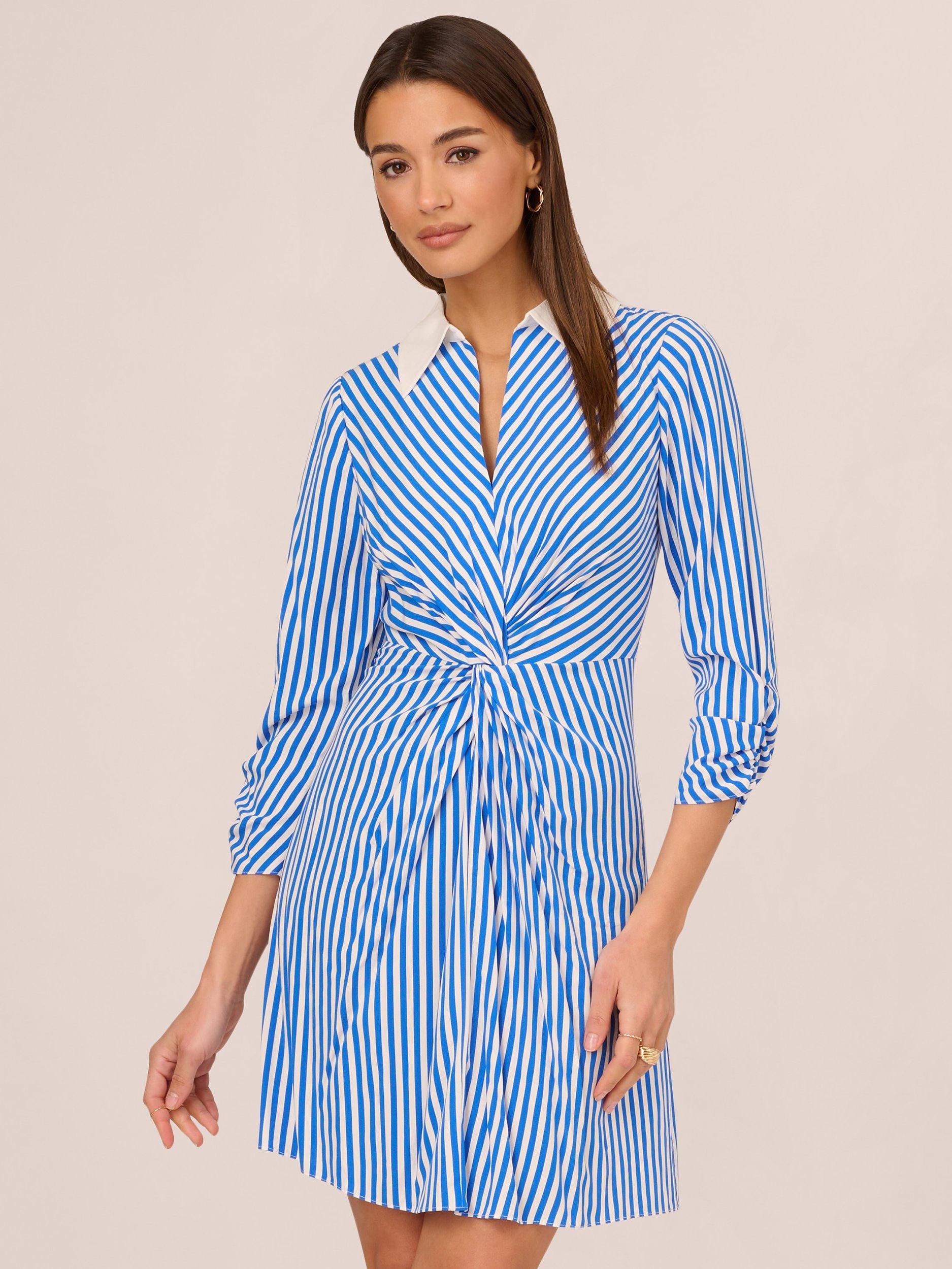 NEW Women's Adrianna Papell Blue Striped Dress With Belt Size hotsell 14 Large