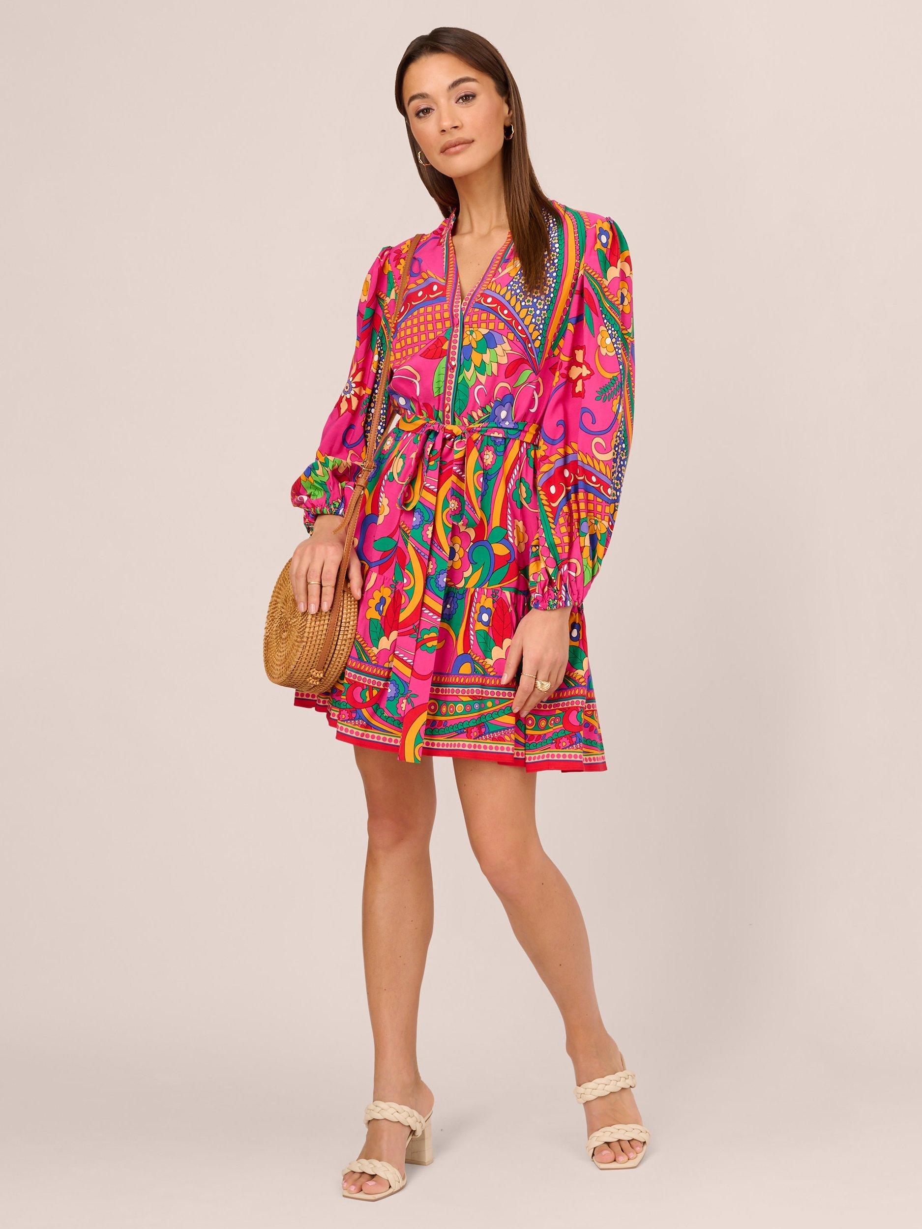 Product image 2 of 8, which shows Adrianna by Adrianna Papell Retro Abstract Print Mini Dress, Pink/Multi, 8