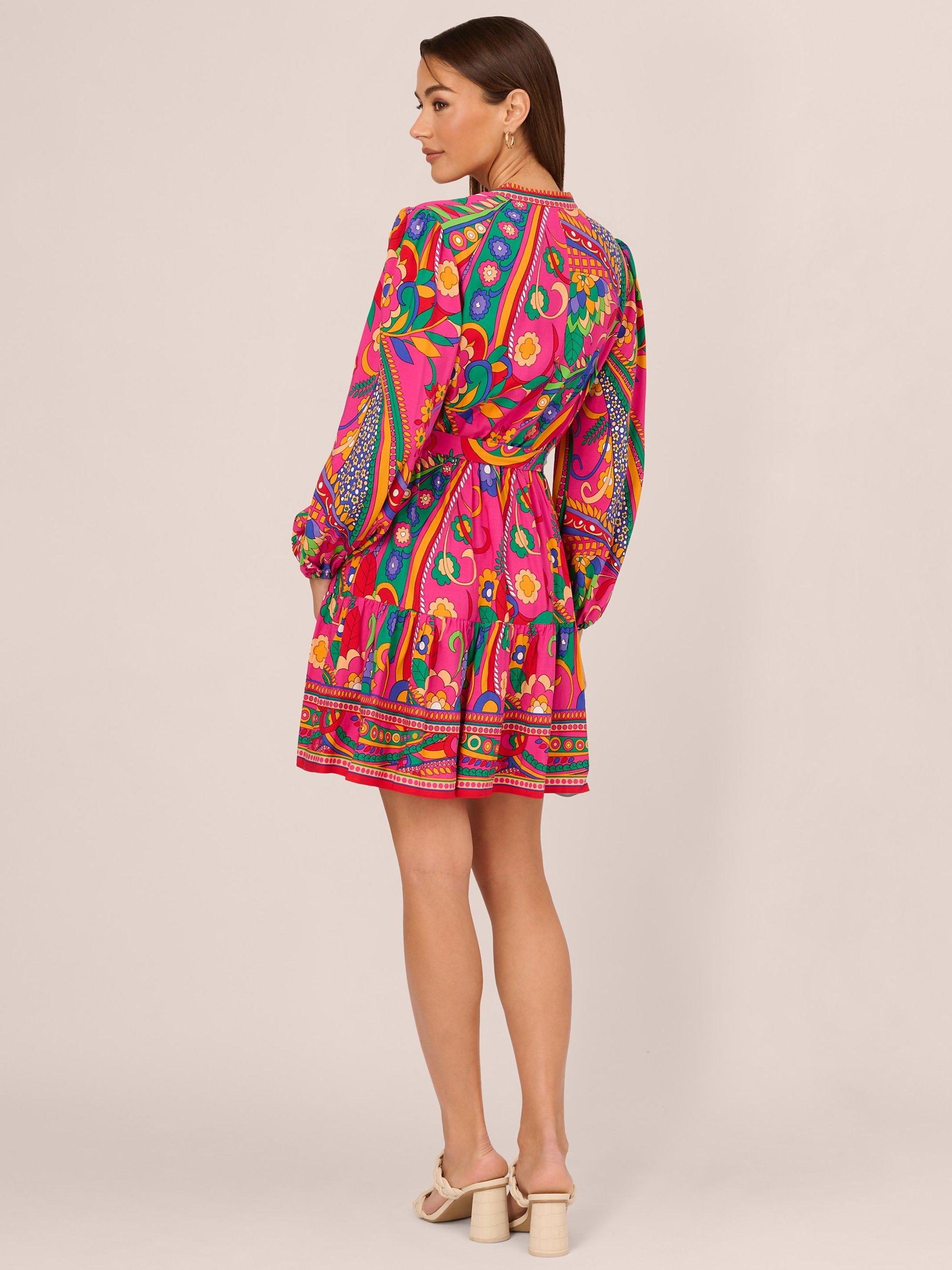 Product image 3 of 8, which shows Adrianna by Adrianna Papell Retro Abstract Print Mini Dress, Pink/Multi, 8