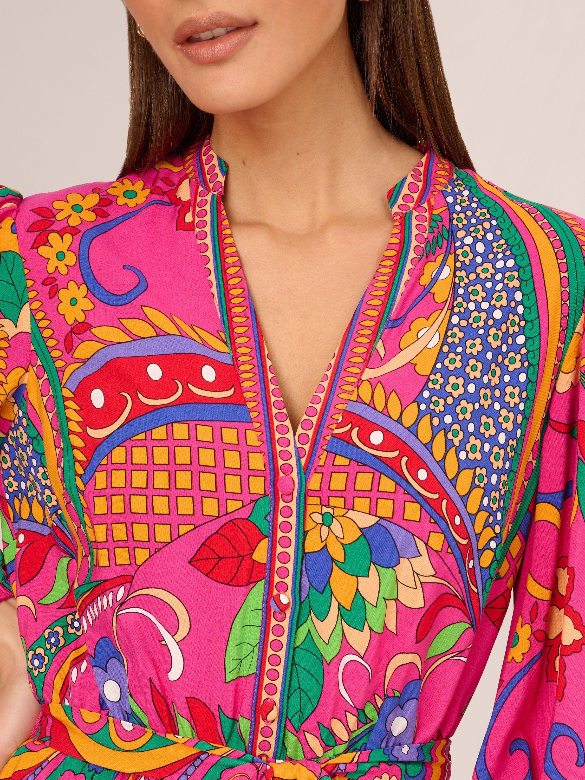 Product image 5 of 8, which shows Adrianna by Adrianna Papell Retro Abstract Print Mini Dress, Pink/Multi, 8