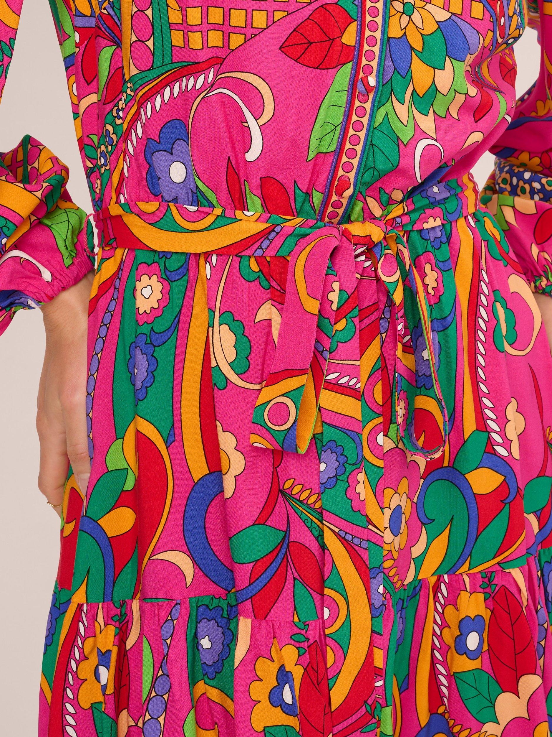 Product image 6 of 8, which shows Adrianna by Adrianna Papell Retro Abstract Print Mini Dress, Pink/Multi, 8