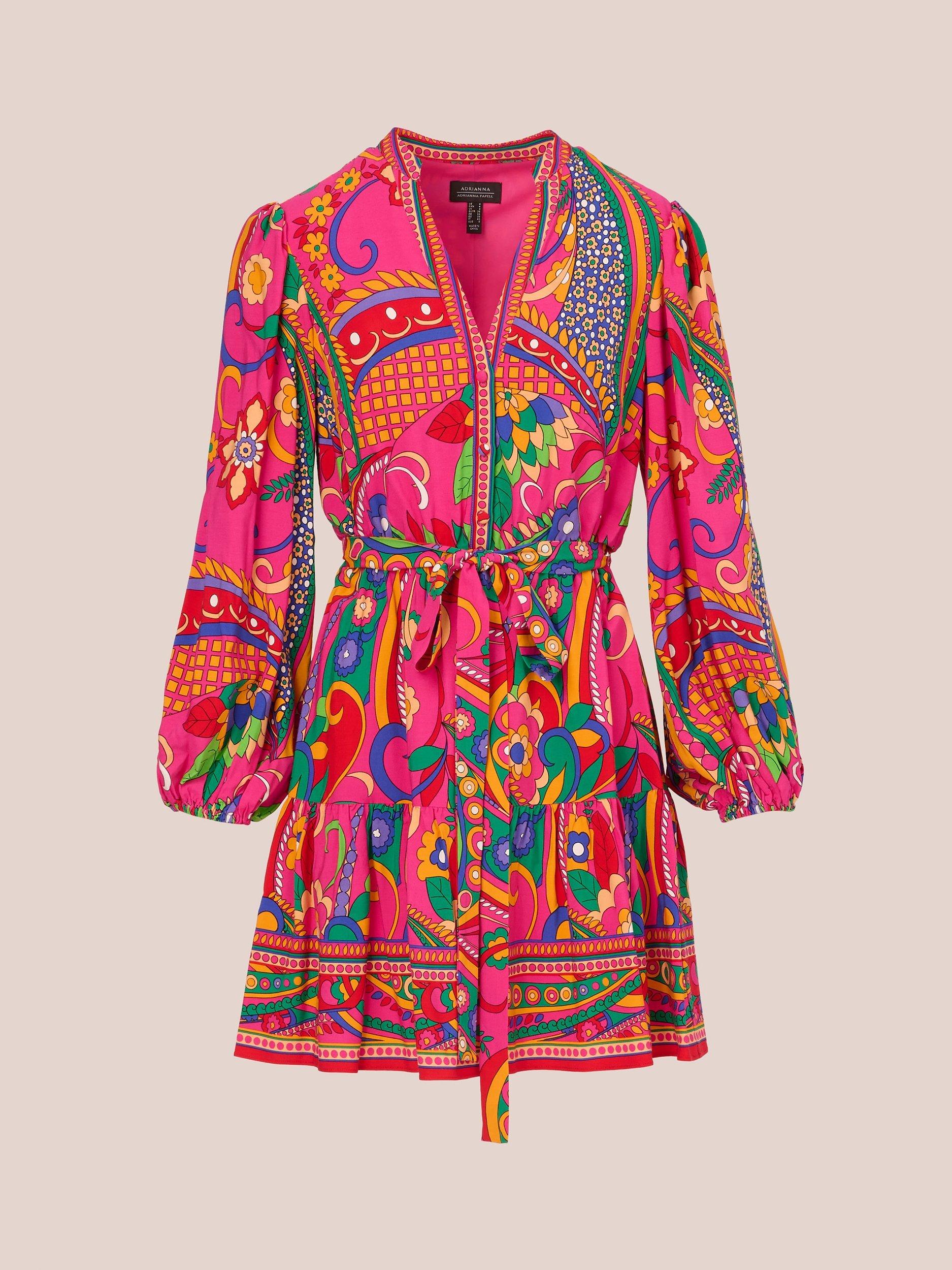 Product image 7 of 8, which shows Adrianna by Adrianna Papell Retro Abstract Print Mini Dress, Pink/Multi, 8