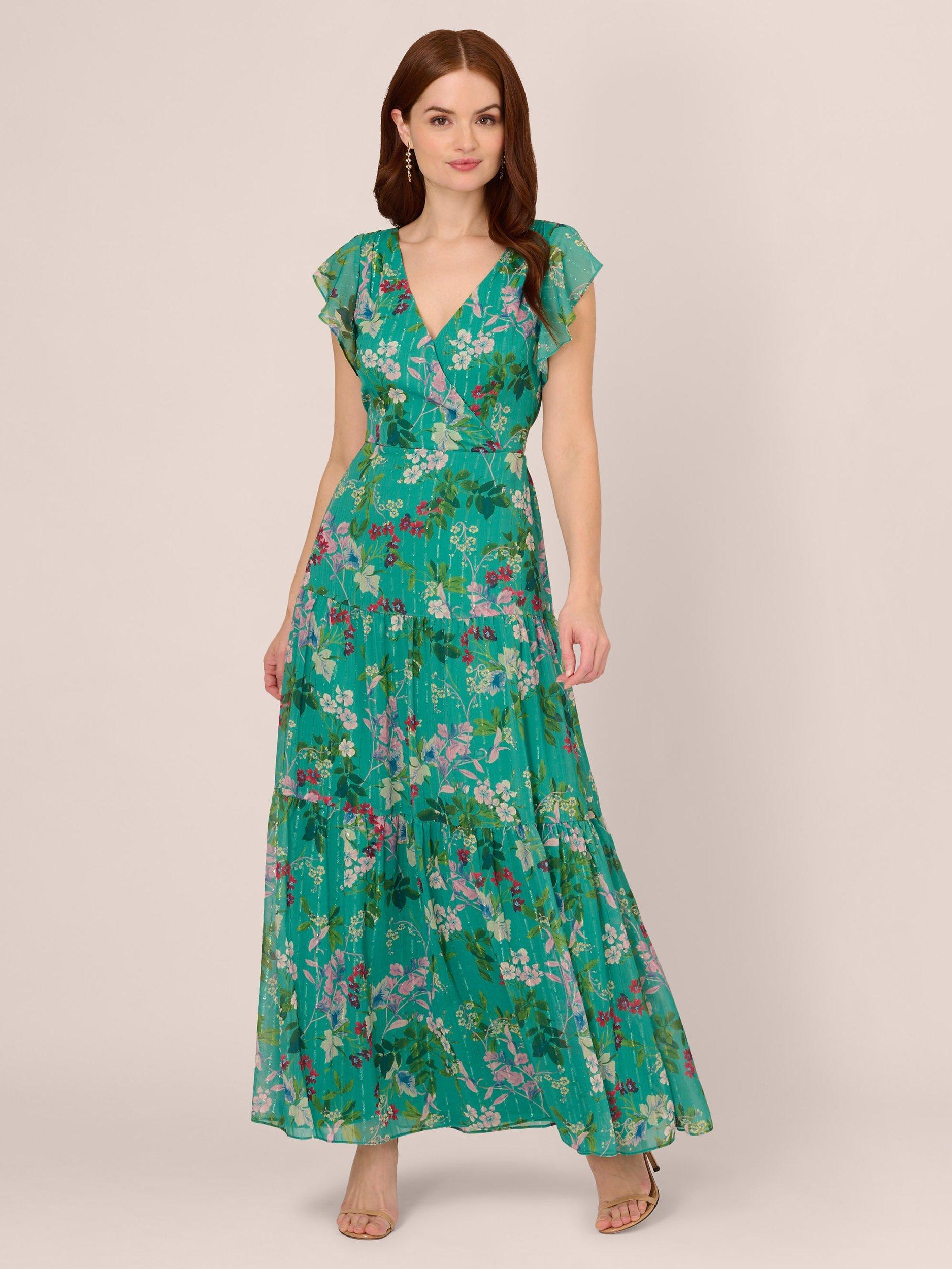 Adrianna Papell Floral Tiered Maxi Dress, Green/Multi