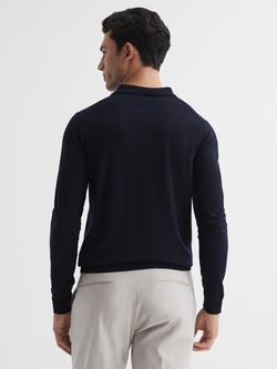 Reiss Trafford Knitted Wool Long Sleeve Polo Top - view 2, Navy