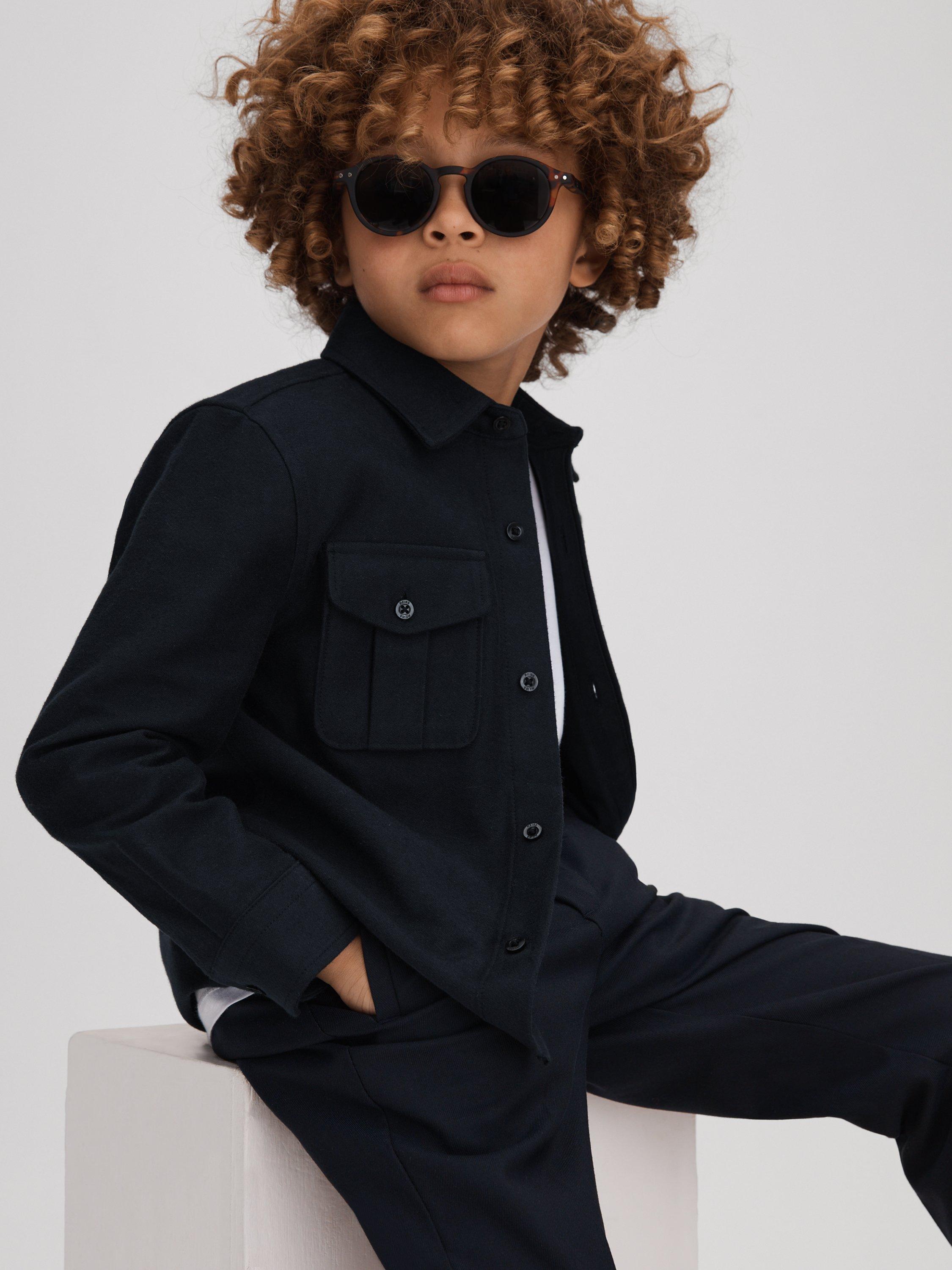 Reiss Kids' Thomas Brushed Cotton Patch Pocket Overshirt, Navy