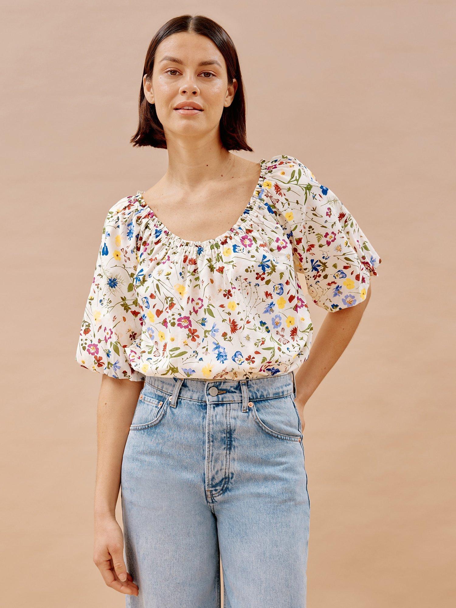 Albaray Buttercup Pressed Floral Top, Cream