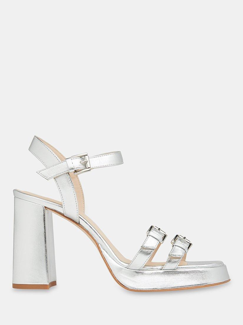 Whistles Addie Metallic Leather Platform Sandals, Silver, 4