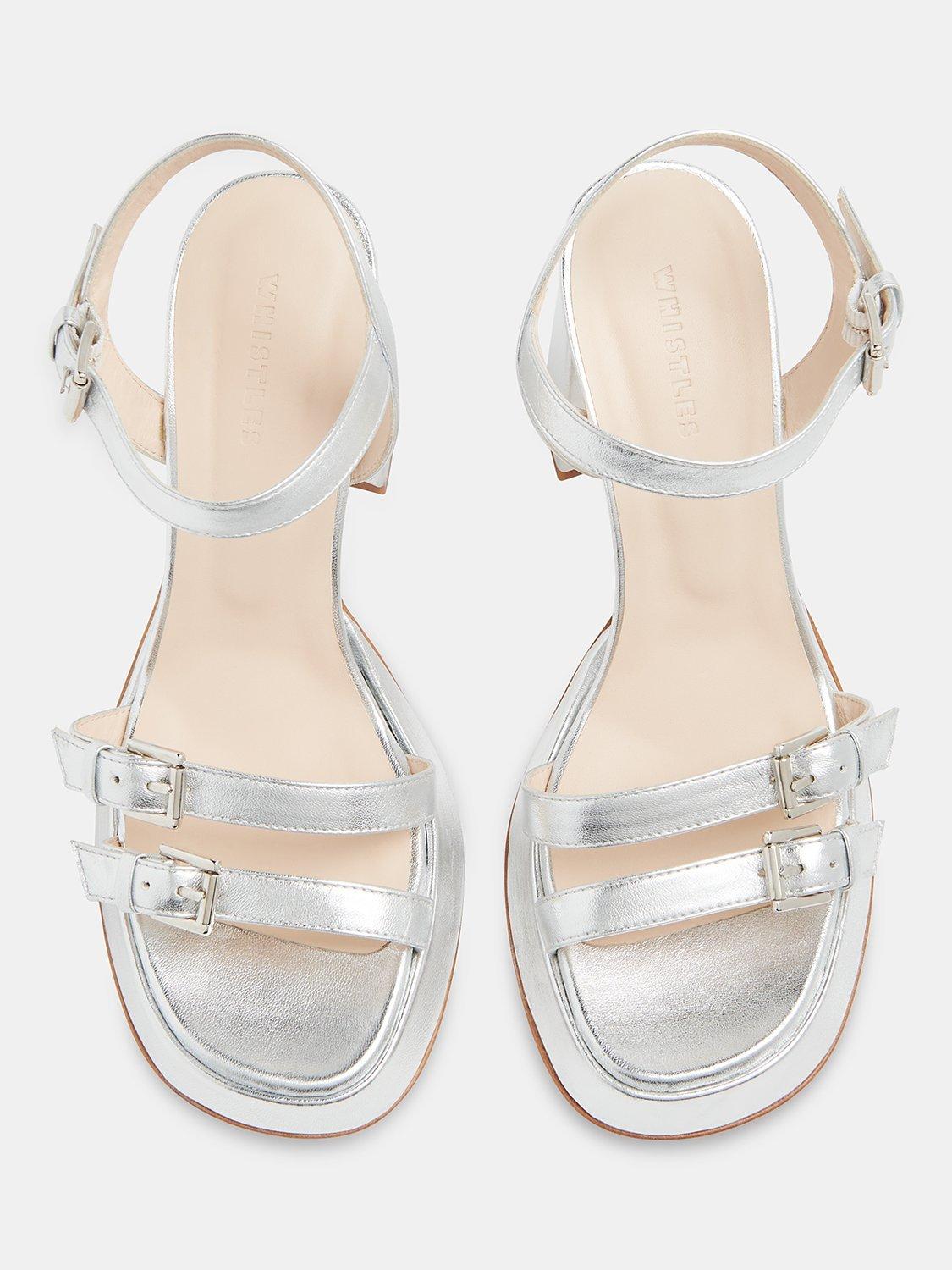 Whistles Addie Metallic Leather Platform Sandals, Silver, 4