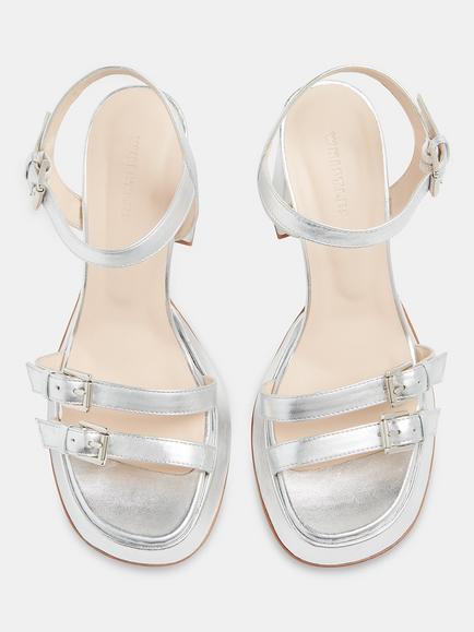 Whistles Addie Metallic Leather Platform Sandals, Silver - view 2, Silver