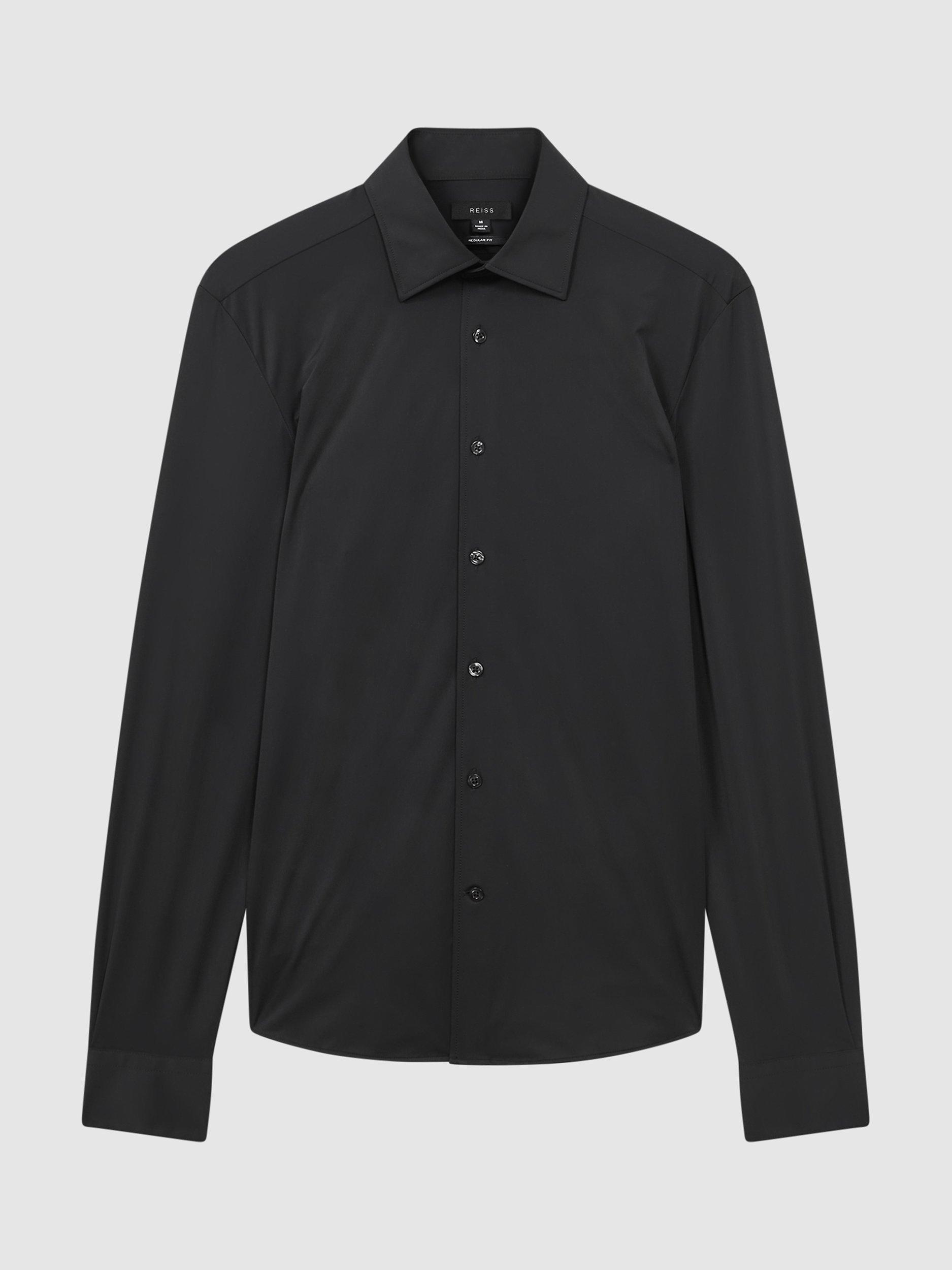 Product image 5 of 5, which shows Reiss Voyager Slim Fit Travel Shirt, Black, XS