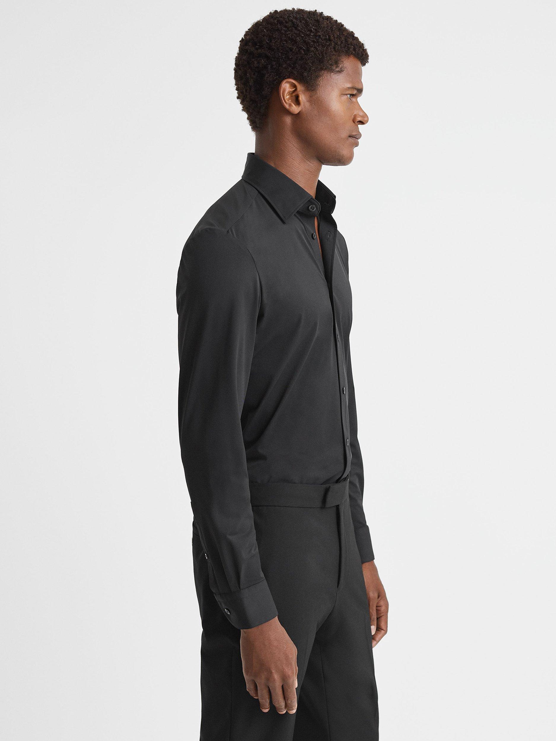 Product image 3 of 5, which shows Reiss Voyager Slim Fit Travel Shirt, Black, XS