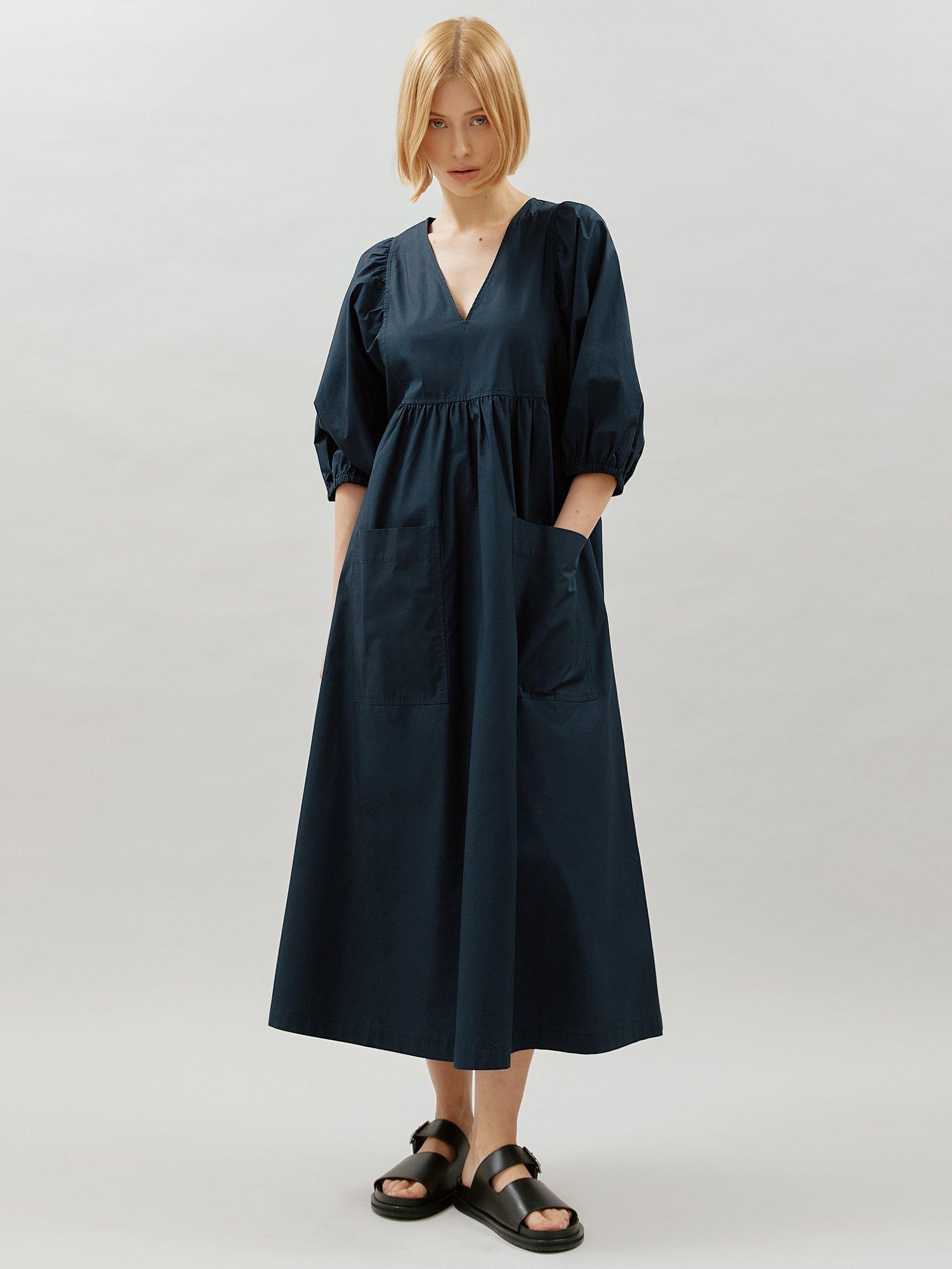 Albaray Patch Pocket V Neck Midi Dress, Navy