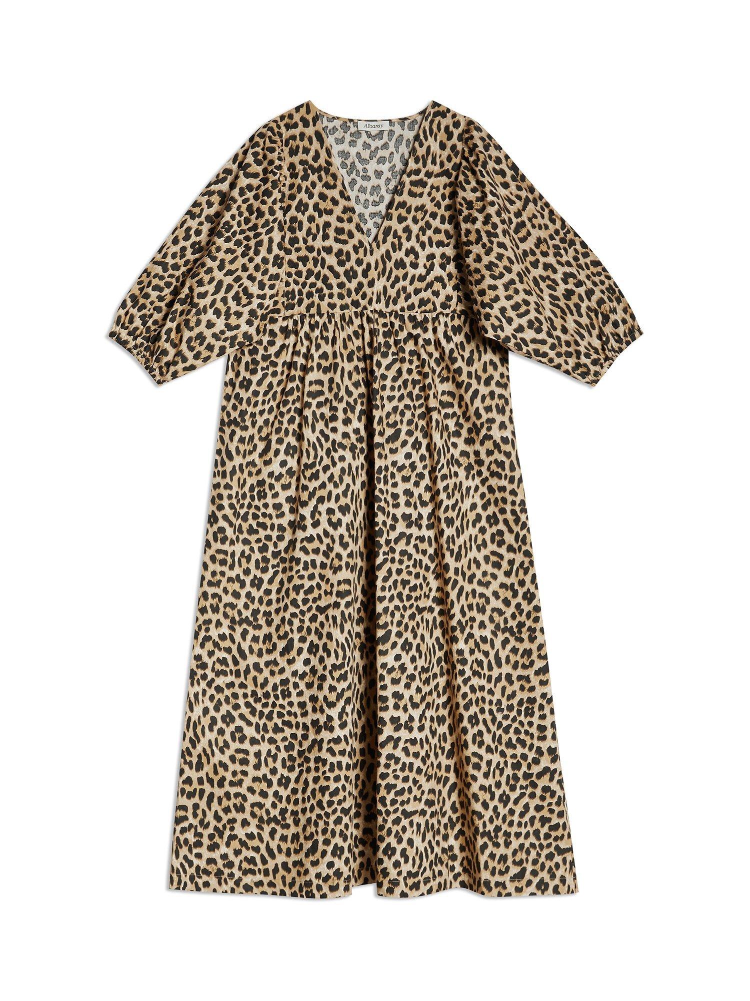 Product image 4 of 4, which shows Albaray Animal Print V-Neck Organic Cotton Dress, Brown, 12