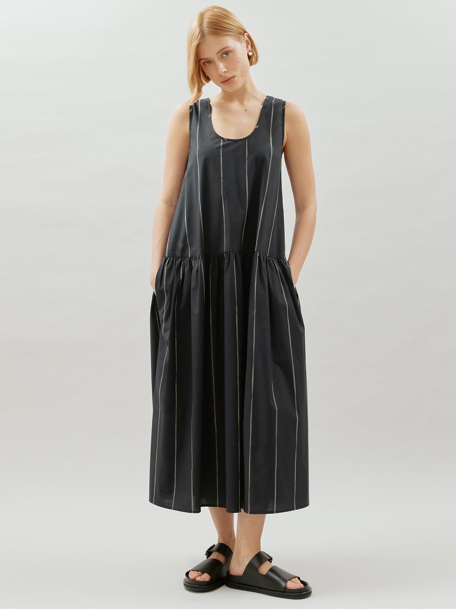 Albaray Drop Gathered Waist Stripe Dress, Black