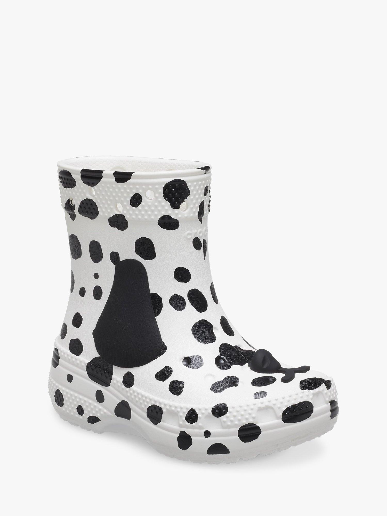 Product image 2 of 4, which shows Crocs Kids' Classic Dalmatian Wellington Boots, White/Black, 10 Jnr