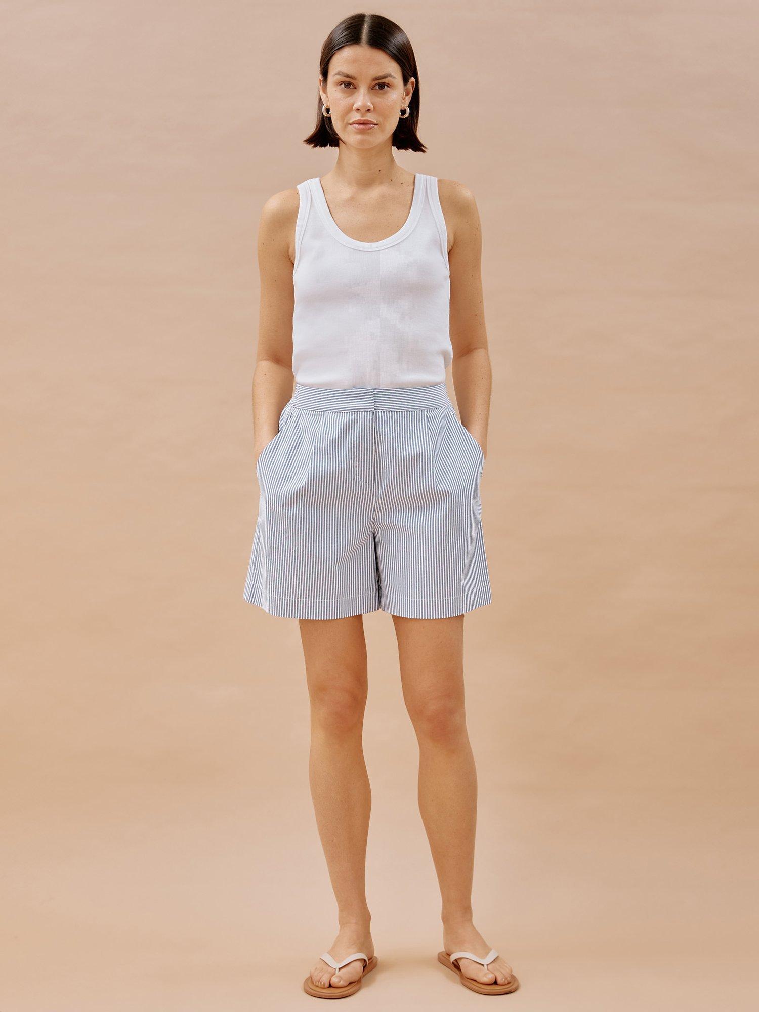 Albaray Ticking Stripe Organic Cotton Shorts, Blue