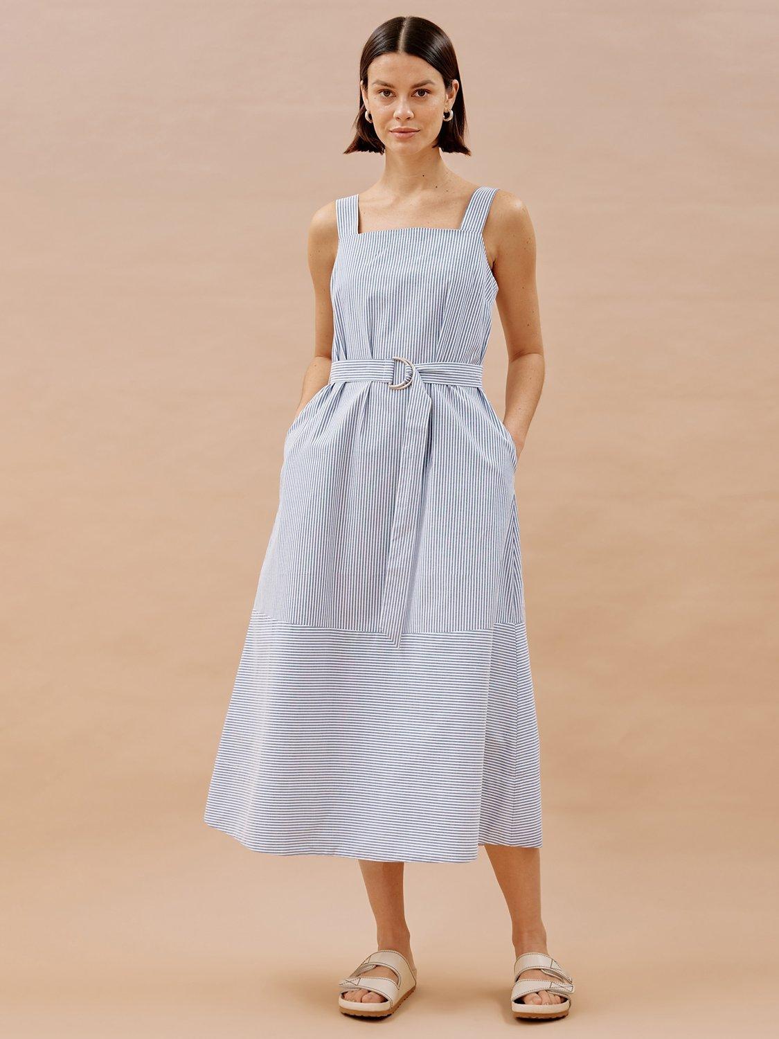 Albaray Ticking Stripe Organic Cotton Midi Dress, Blue