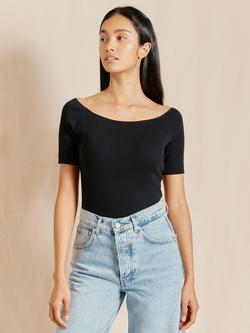 Albaray Ribbed Jersey Bardot Top, Black