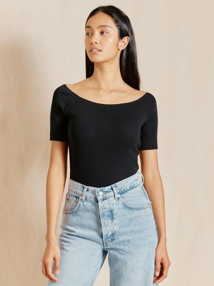 Albaray Ribbed Jersey Bardot Top, Black
